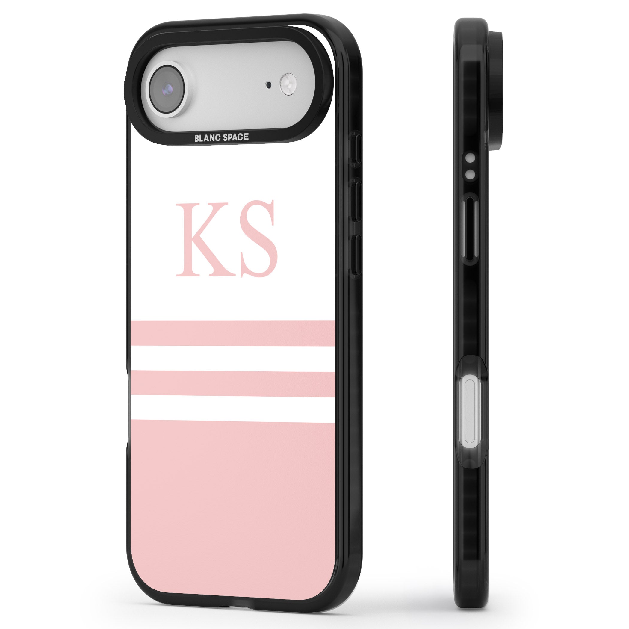 Personalised Pink Stripes & Initials iPhone 17 Air Impact Pro Black Phone Case Side Profile