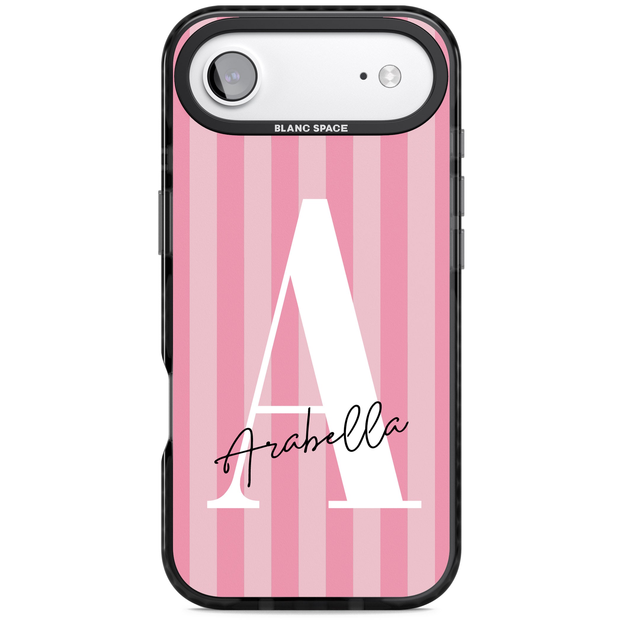 Personalised Pink Stripes Initial iPhone 17 Air Impact Pro Black Phone Case