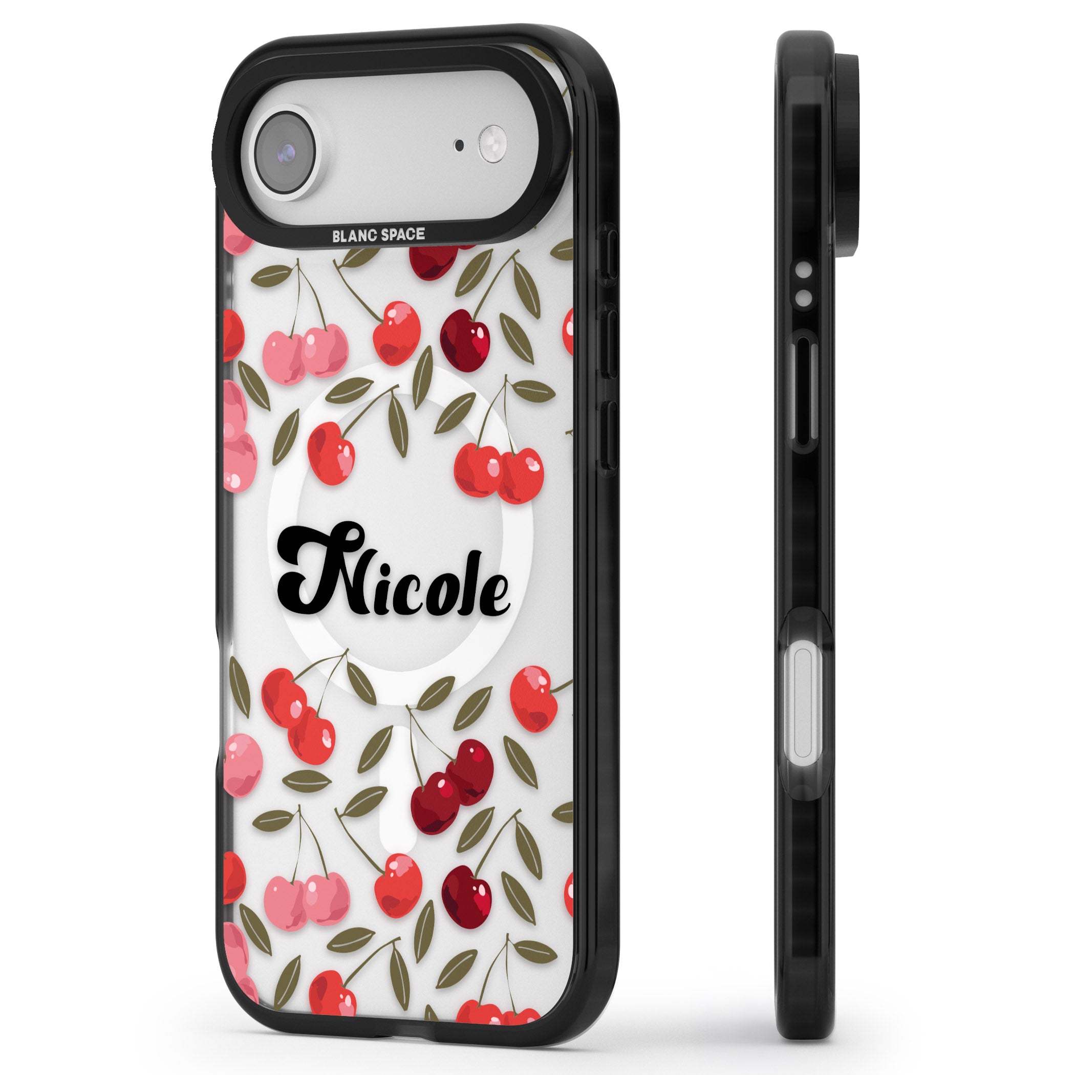 Personalised Cherry Pattern iPhone 17 Air Impact Pro Black Phone Case Side Profile