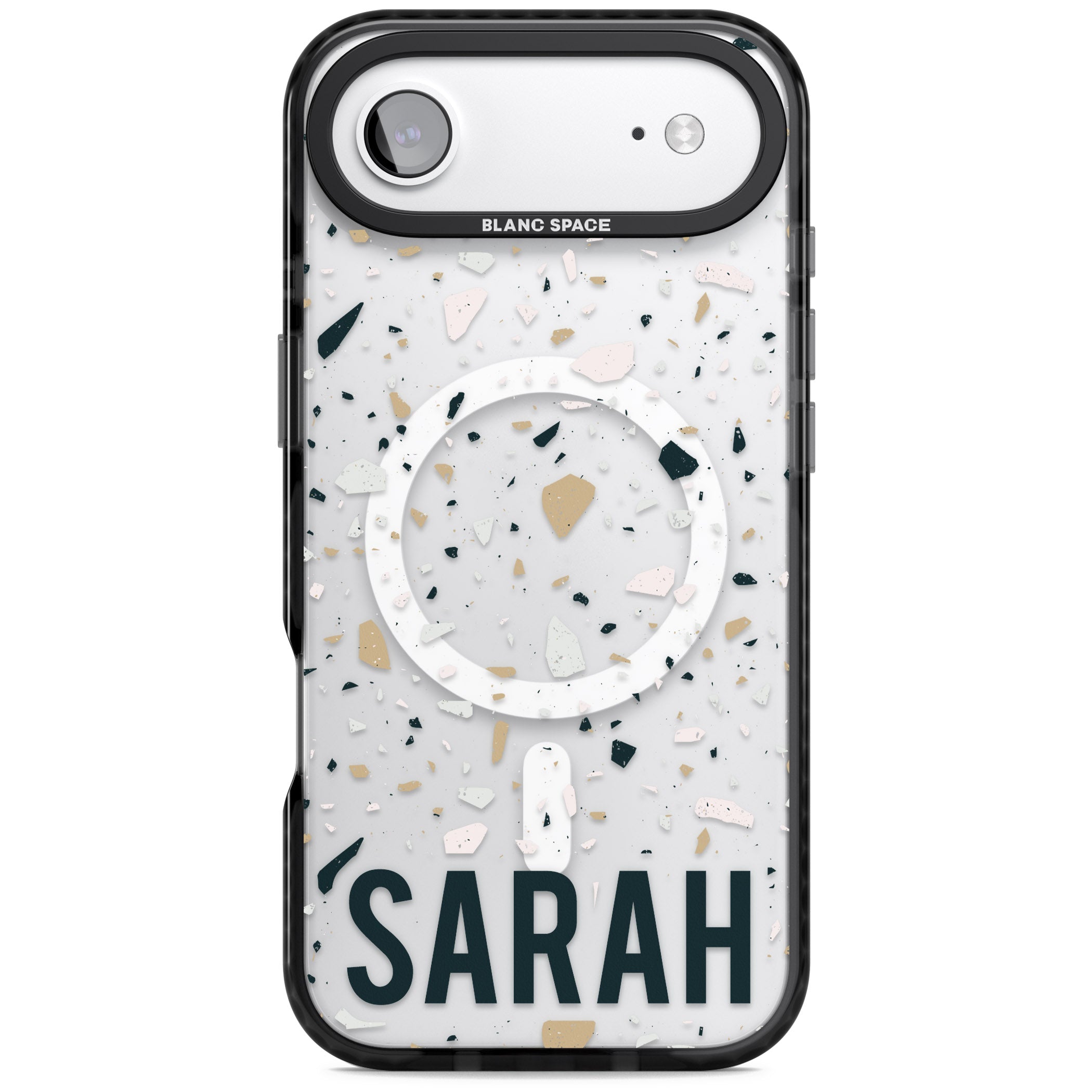 Personalised Terrazzo Blue, Pink, Brown iPhone 17 Air Impact Pro Black Phone Case