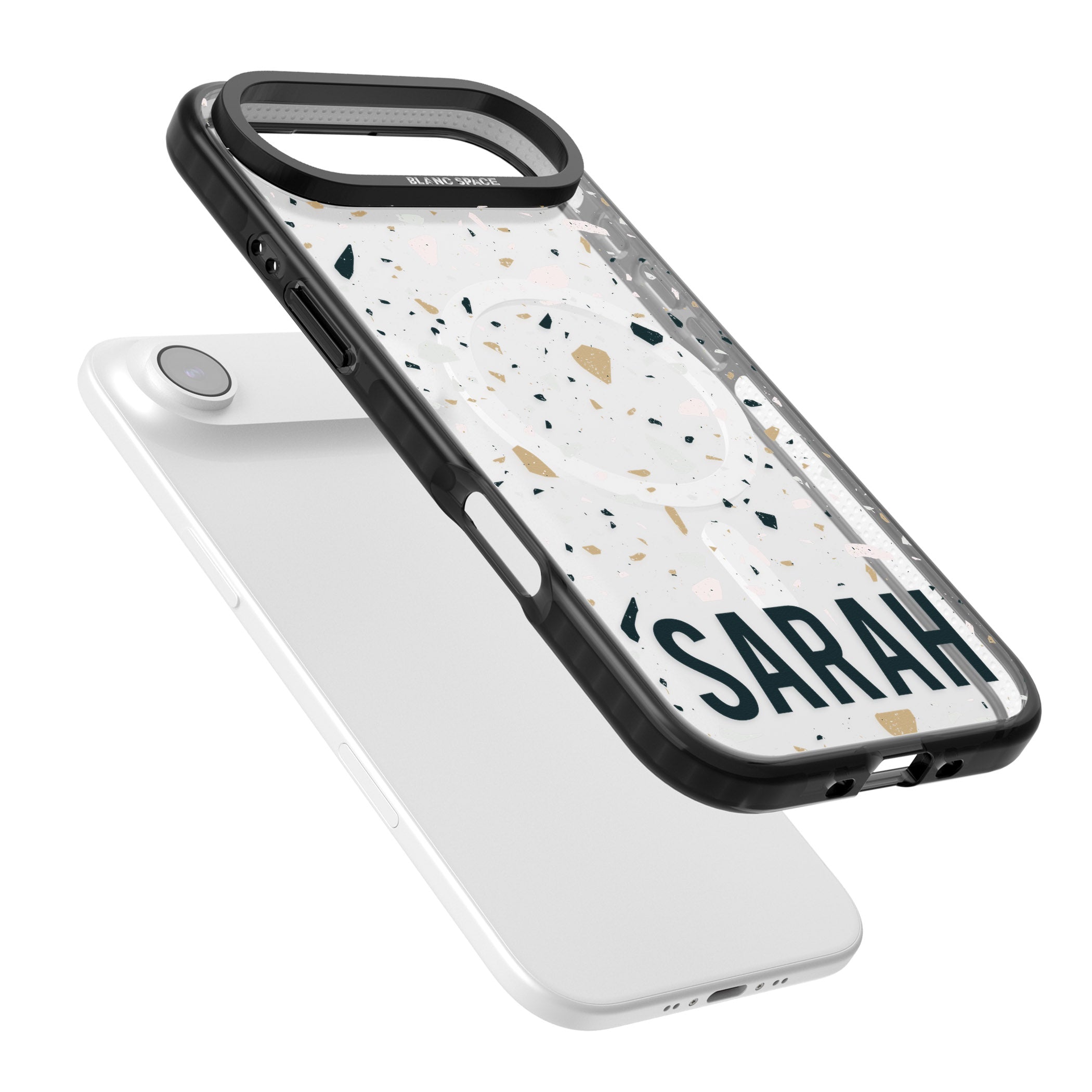 Personalised Terrazzo Blue, Pink, Brown iPhone 17 Air Impact Pro Black Phone Case Colours