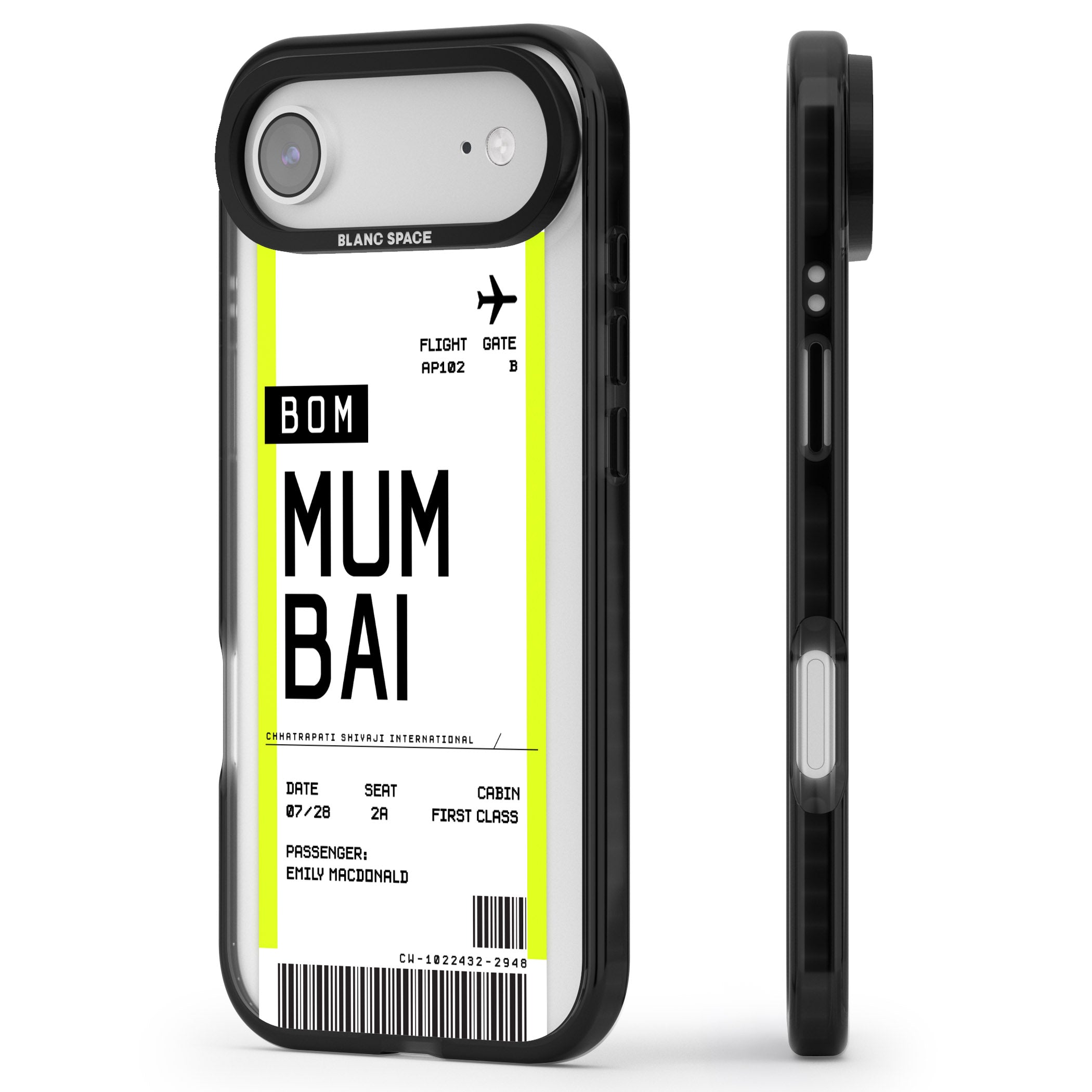 Personalised Mumbai Boarding Pass iPhone 17 Air Impact Pro Black Phone Case Side Profile