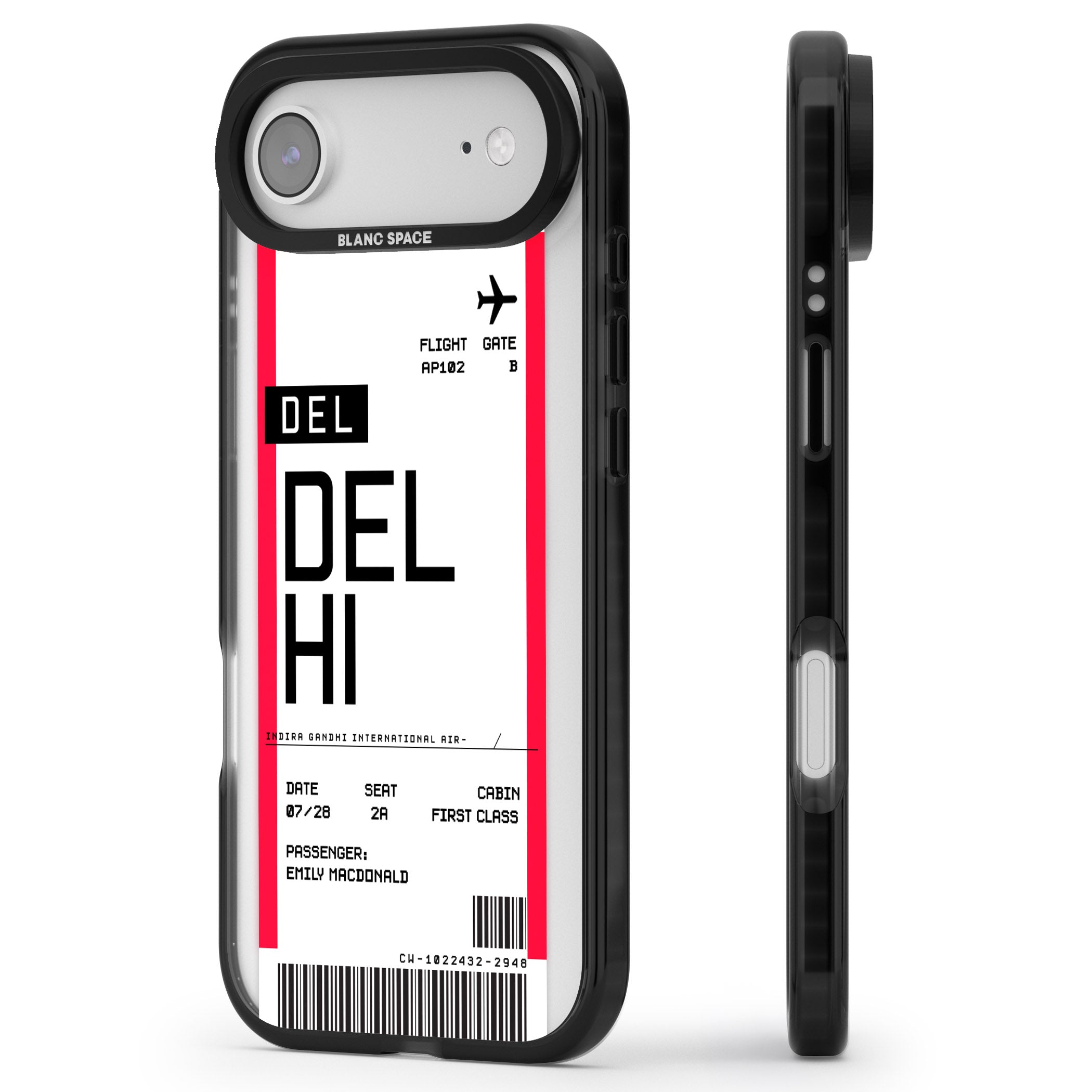 Personalised Delhi Boarding Pass iPhone 17 Air Impact Pro Black Phone Case Side Profile