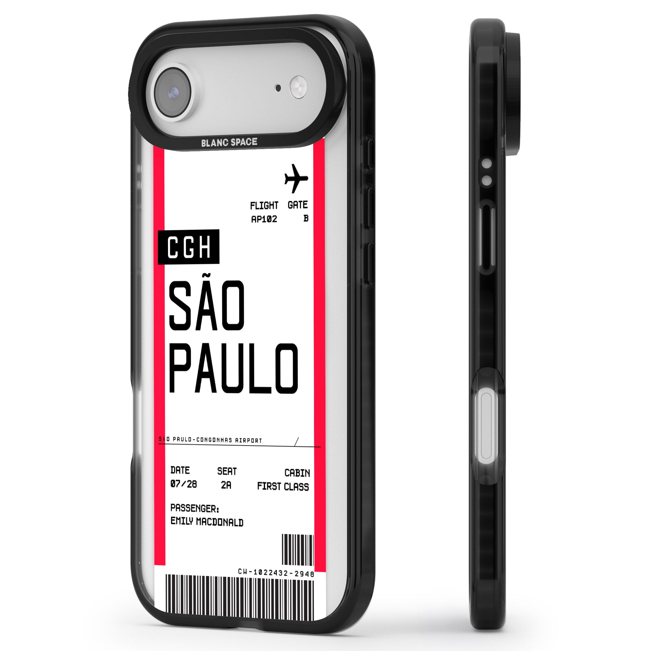 Personalised São Paulo Boarding Pass iPhone 17 Air Impact Pro Black Phone Case Side Profile