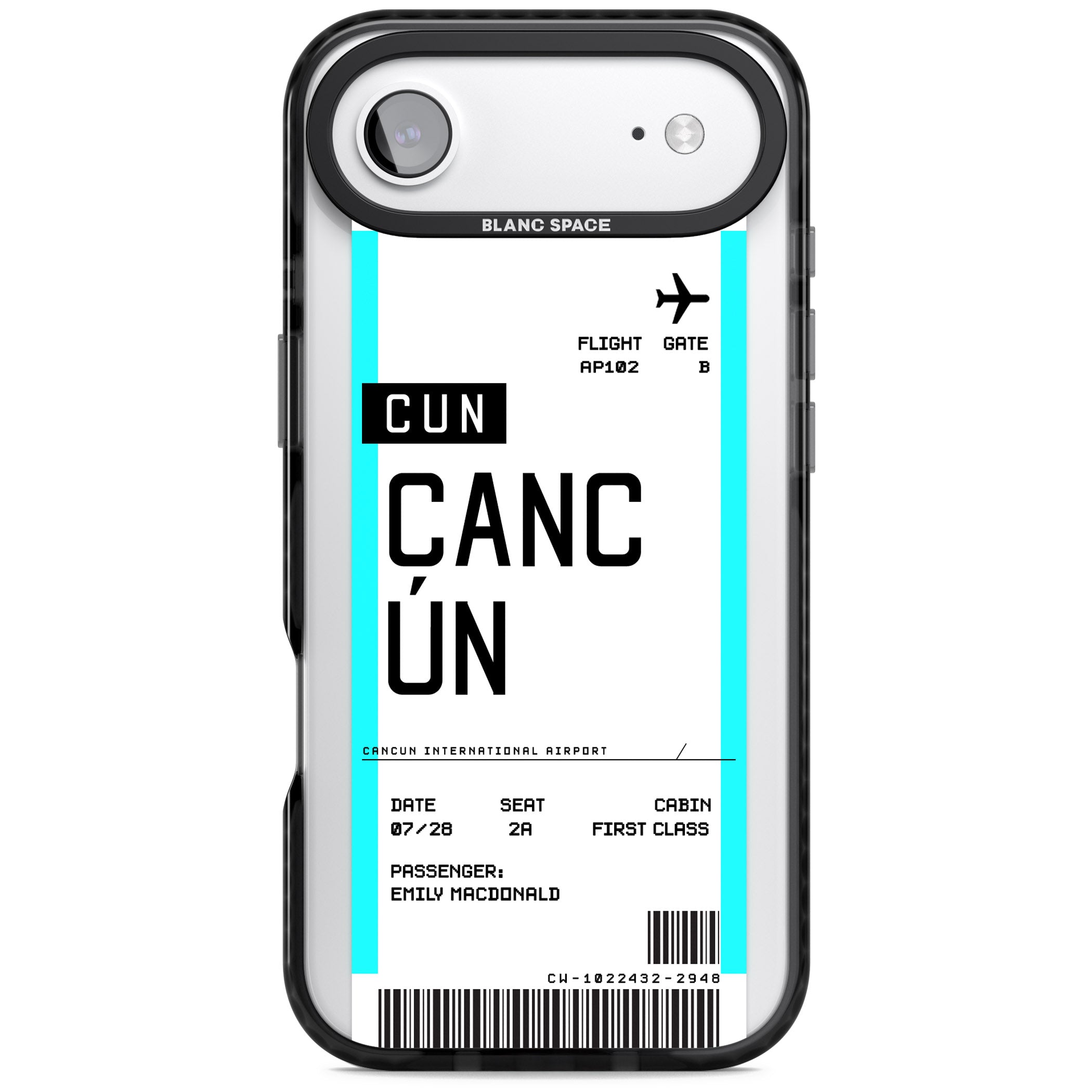 Personalised Cancún Boarding Pass iPhone 17 Air Impact Pro Black Phone Case