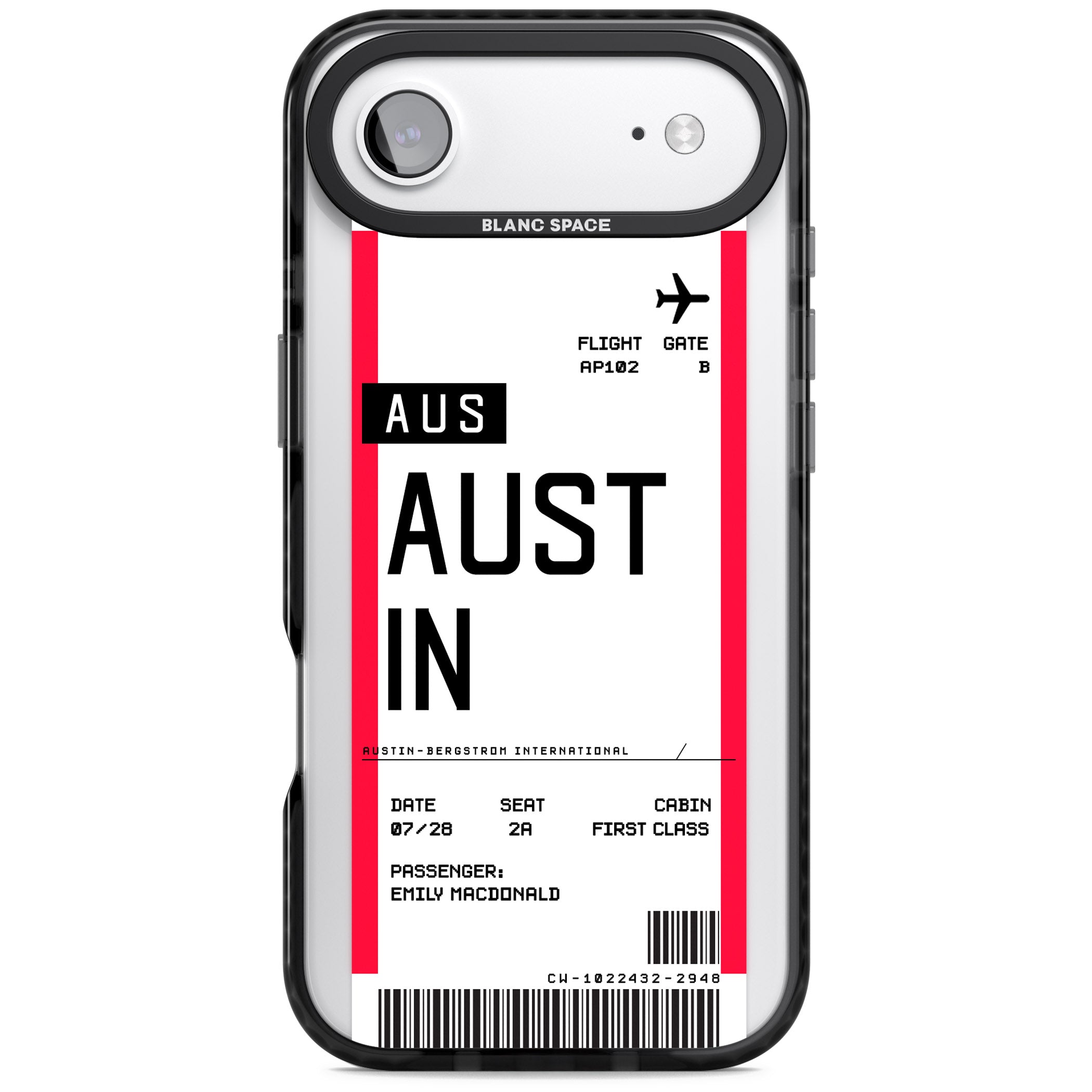 Personalised Austin Boarding Pass iPhone 17 Air Impact Pro Black Phone Case