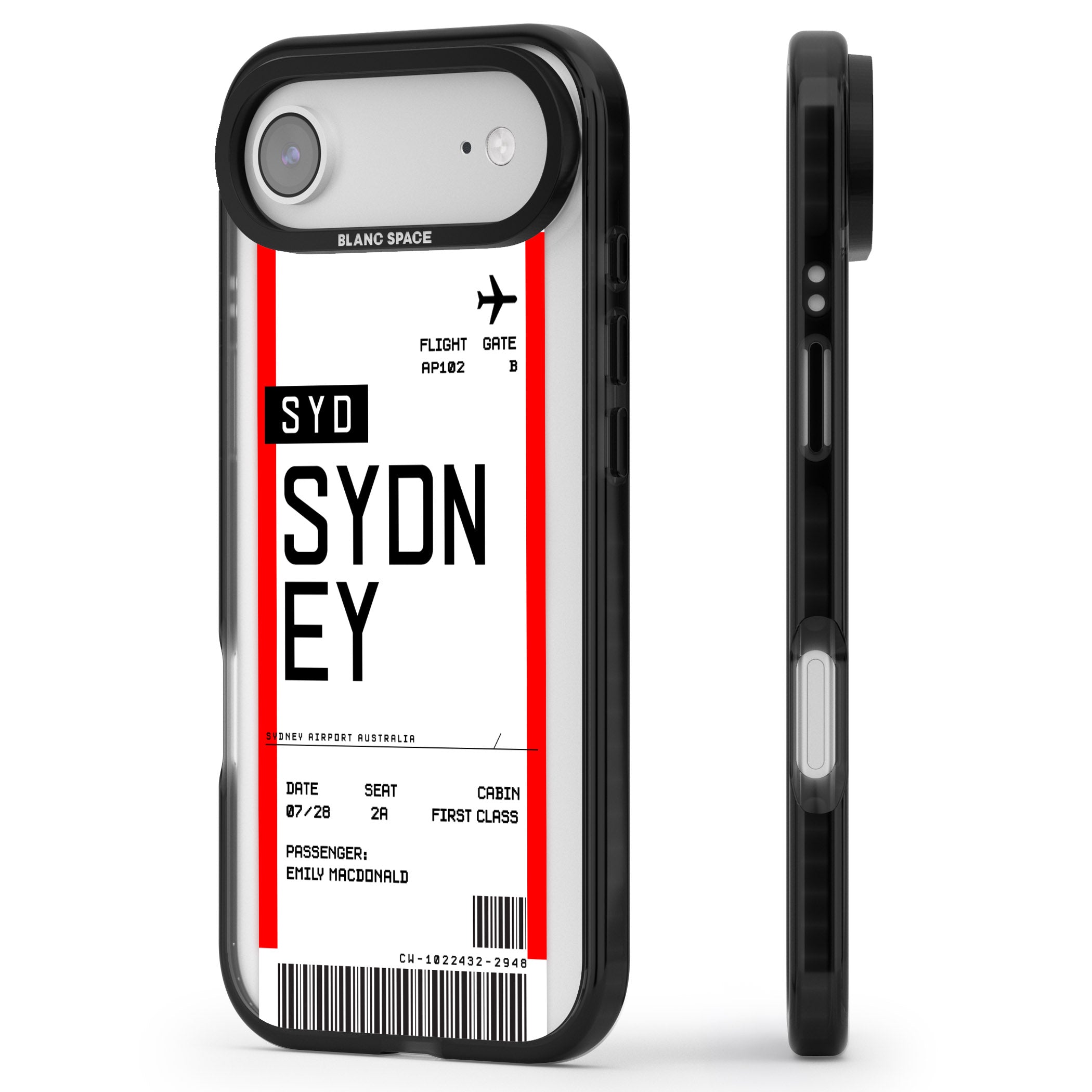 Personalised Sydney Boarding Pass iPhone 17 Air Impact Pro Black Phone Case Side Profile