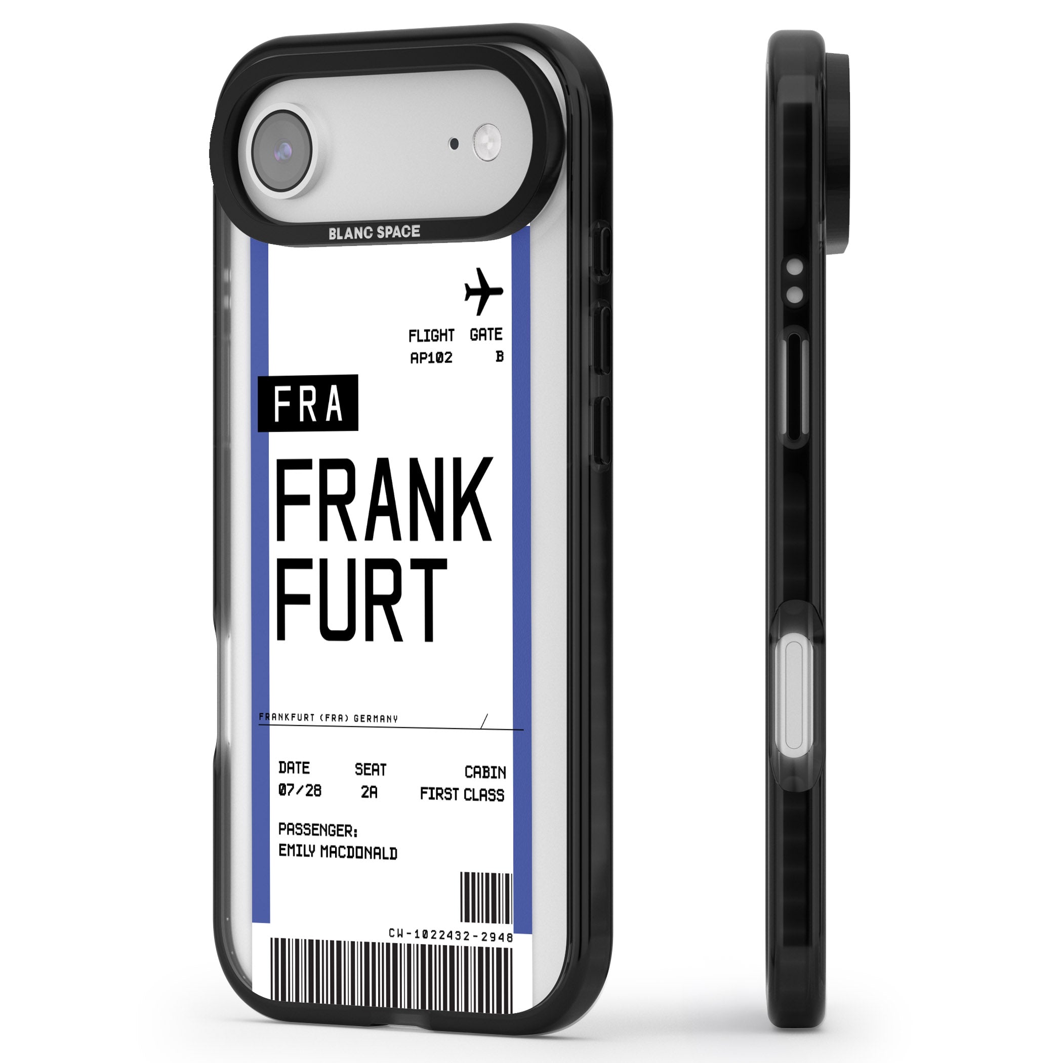 Personalised Frankfurt Boarding Pass iPhone 17 Air Impact Pro Black Phone Case Side Profile
