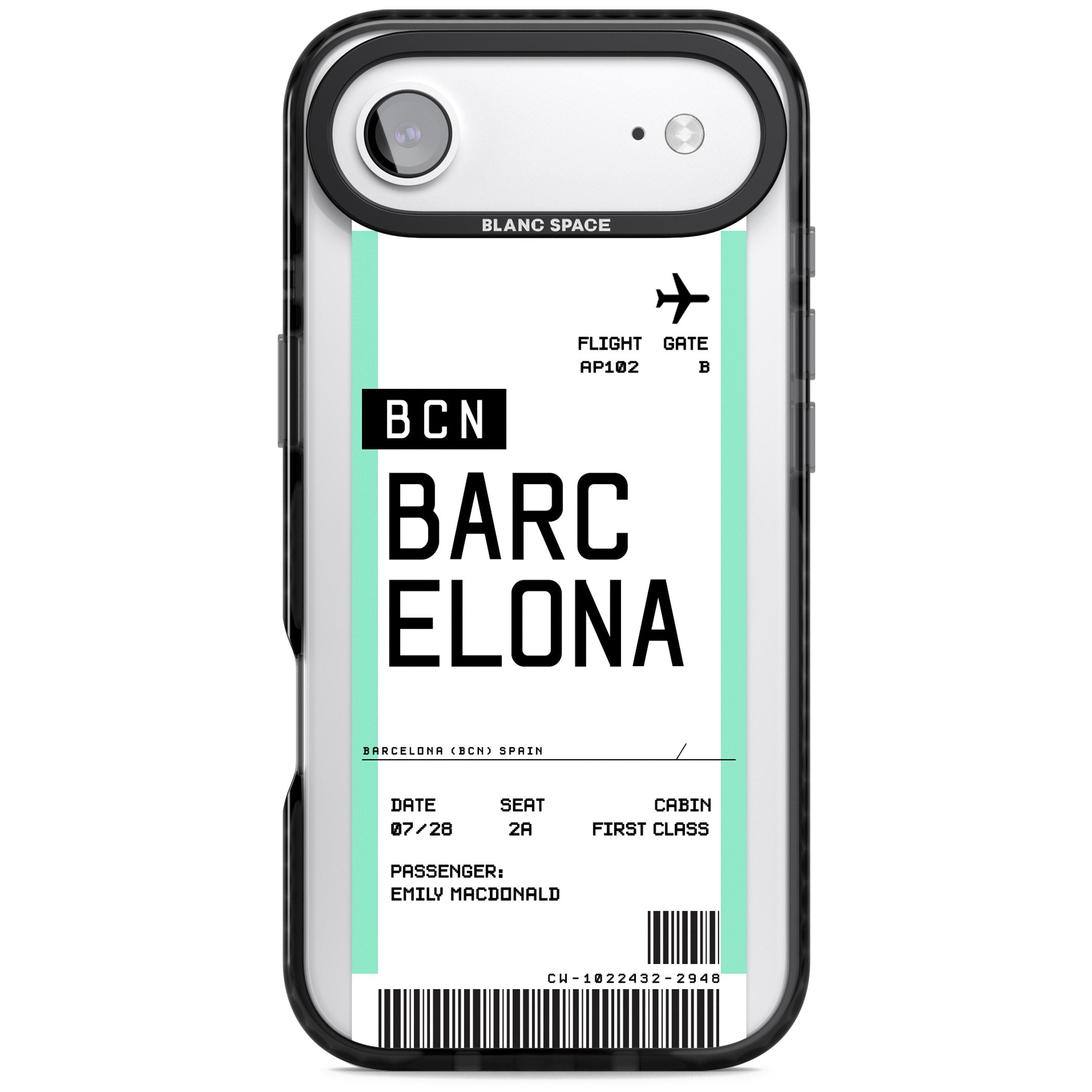Personalised Barcelona Boarding Pass iPhone 17 Air Impact Pro Black Phone Case