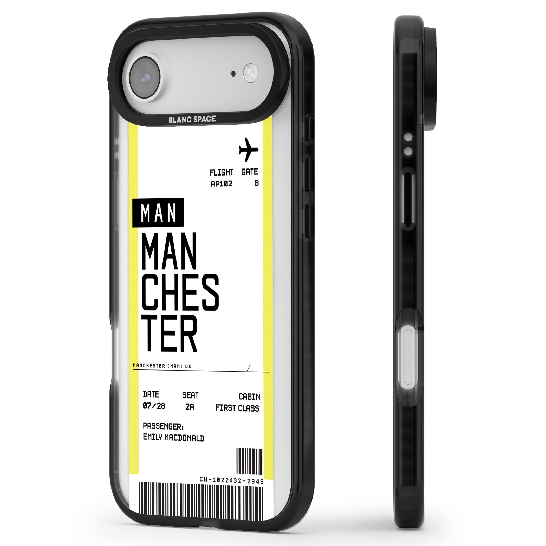 Personalised Manchester Boarding Pass iPhone 17 Air Impact Pro Black Phone Case Side Profile