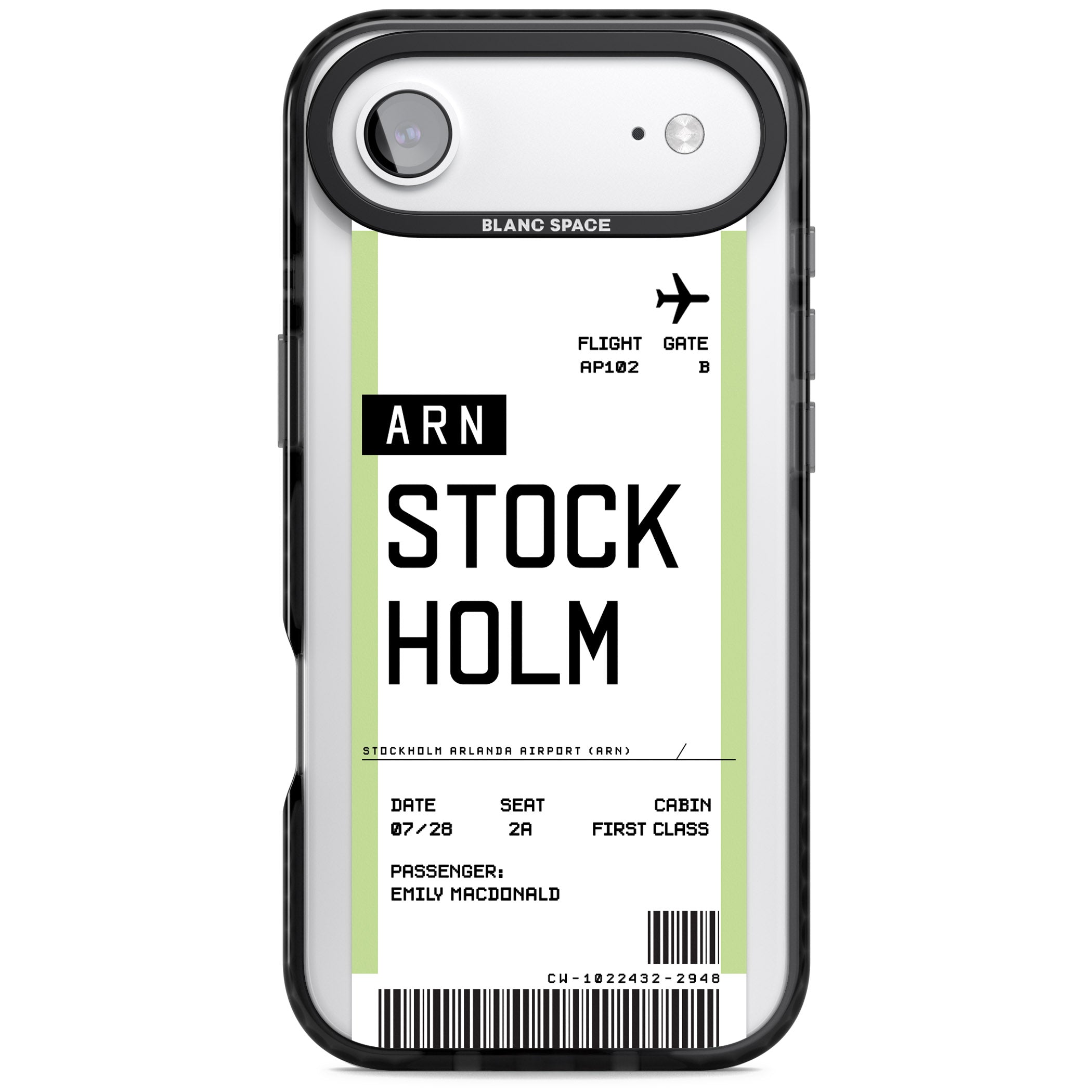 Personalised Stockholm Boarding Pass iPhone 17 Air Impact Pro Black Phone Case