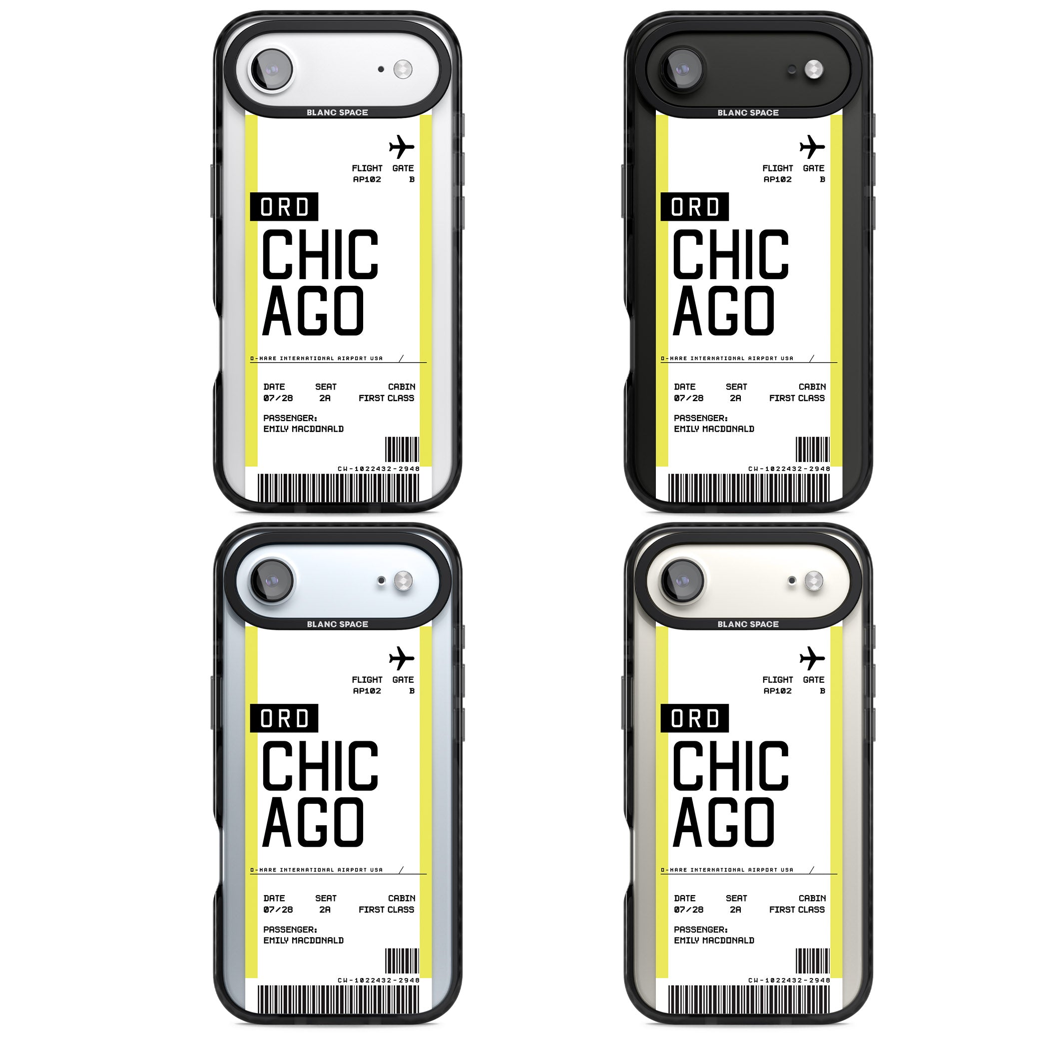 Personalised Chicago Boarding Pass iPhone 17 Air Impact Pro Black Phone Case APT Impact Protection