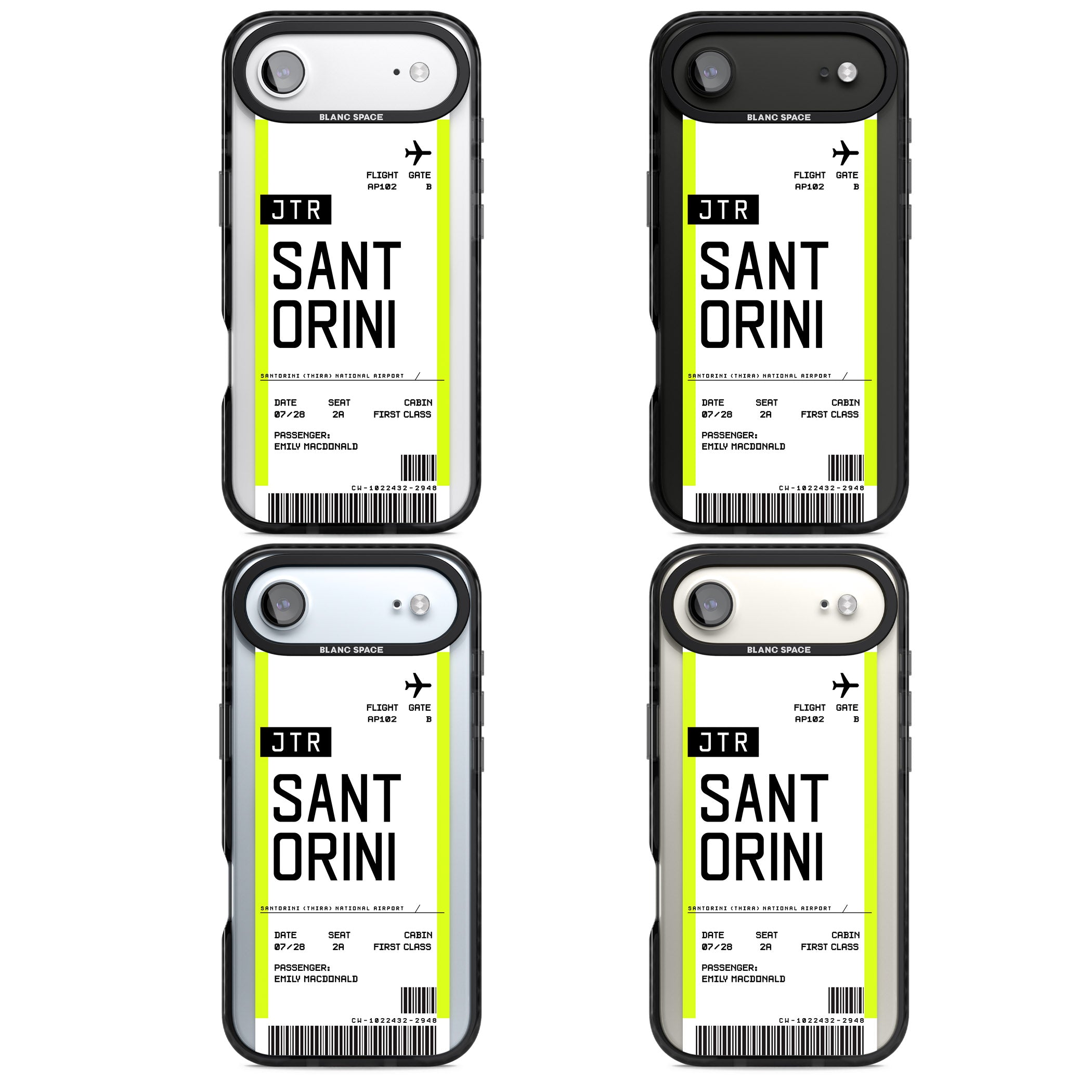 Personalised Santorini Boarding Pass iPhone 17 Air Impact Pro Black Phone Case APT Impact Protection