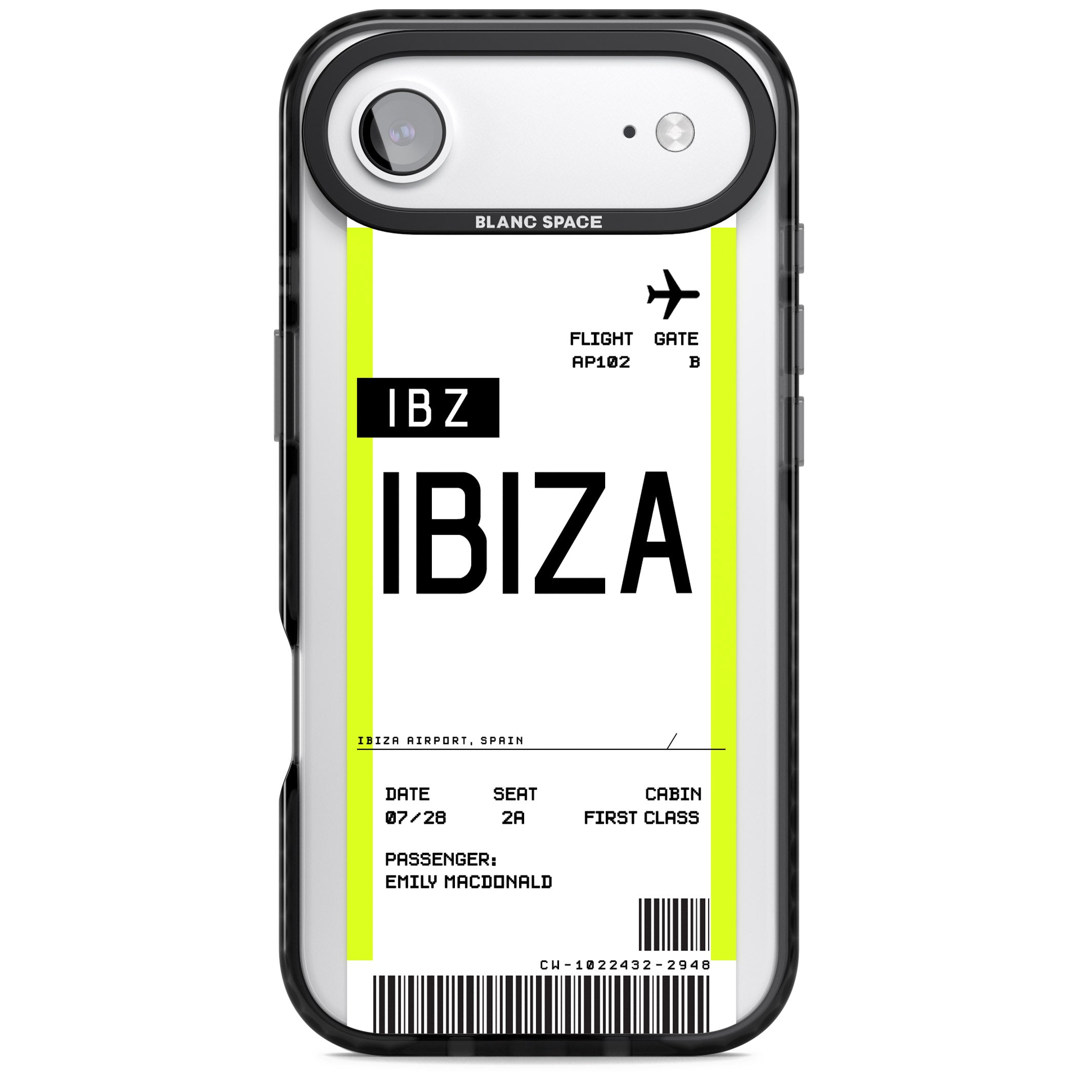 Personalised Ibiza Boarding Pass iPhone 17 Air Impact Pro Black Phone Case