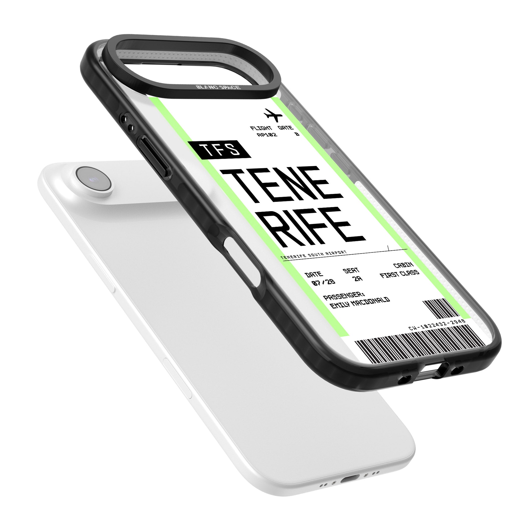 Personalised Tenerife Boarding Pass iPhone 17 Air Impact Pro Black Phone Case Colours