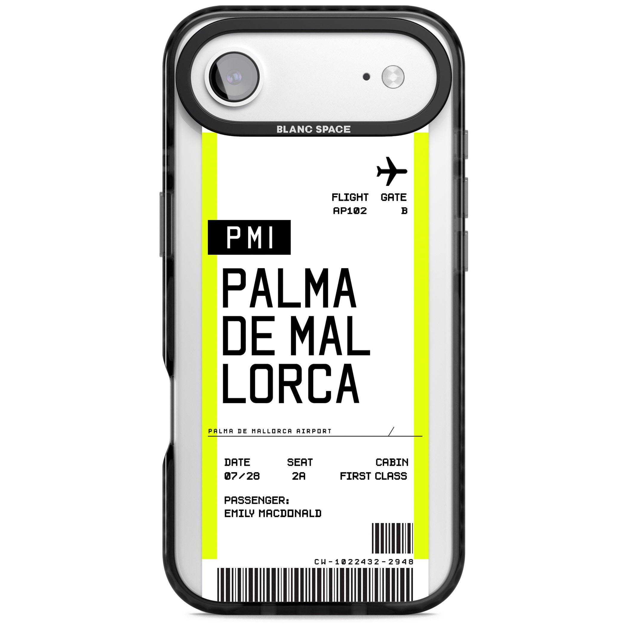 Personalised Palma De Mallorca Boarding Pass iPhone 17 Air Impact Pro Black Phone Case