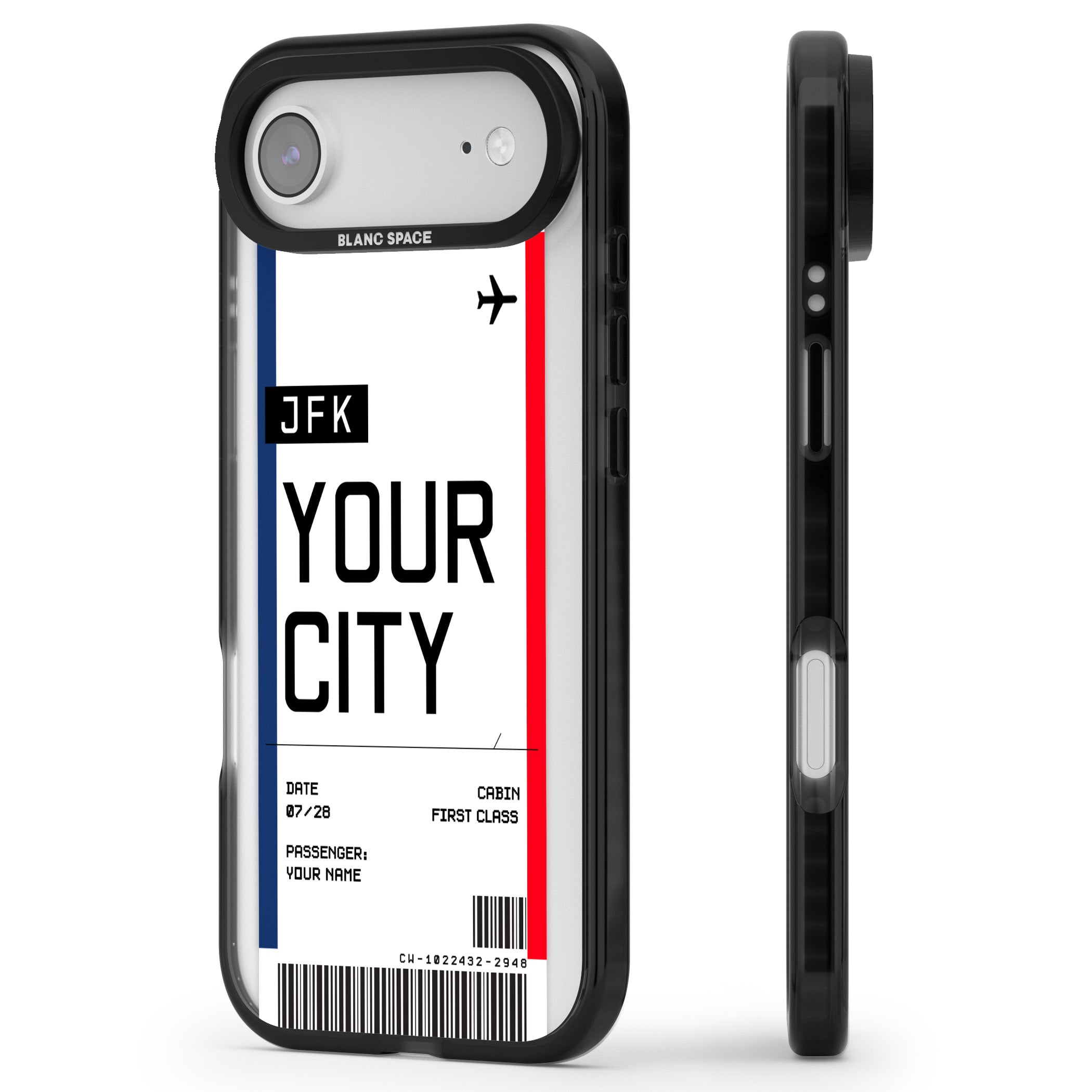 Personalised Create Your Own Boarding Pass Ticket iPhone 17 Air Impact Pro Black Phone Case Side Profile