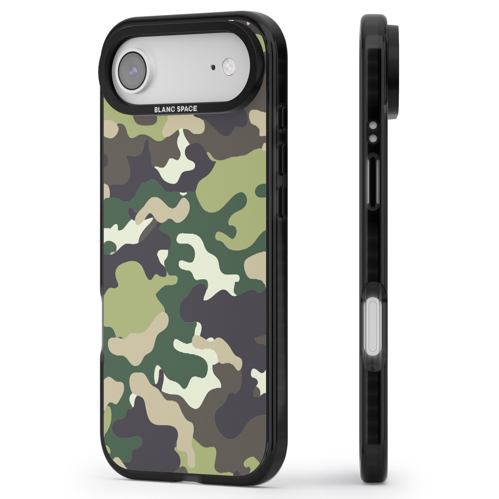 Green Camo iPhone 17 Air Impact Pro Black Phone Case Side Profile