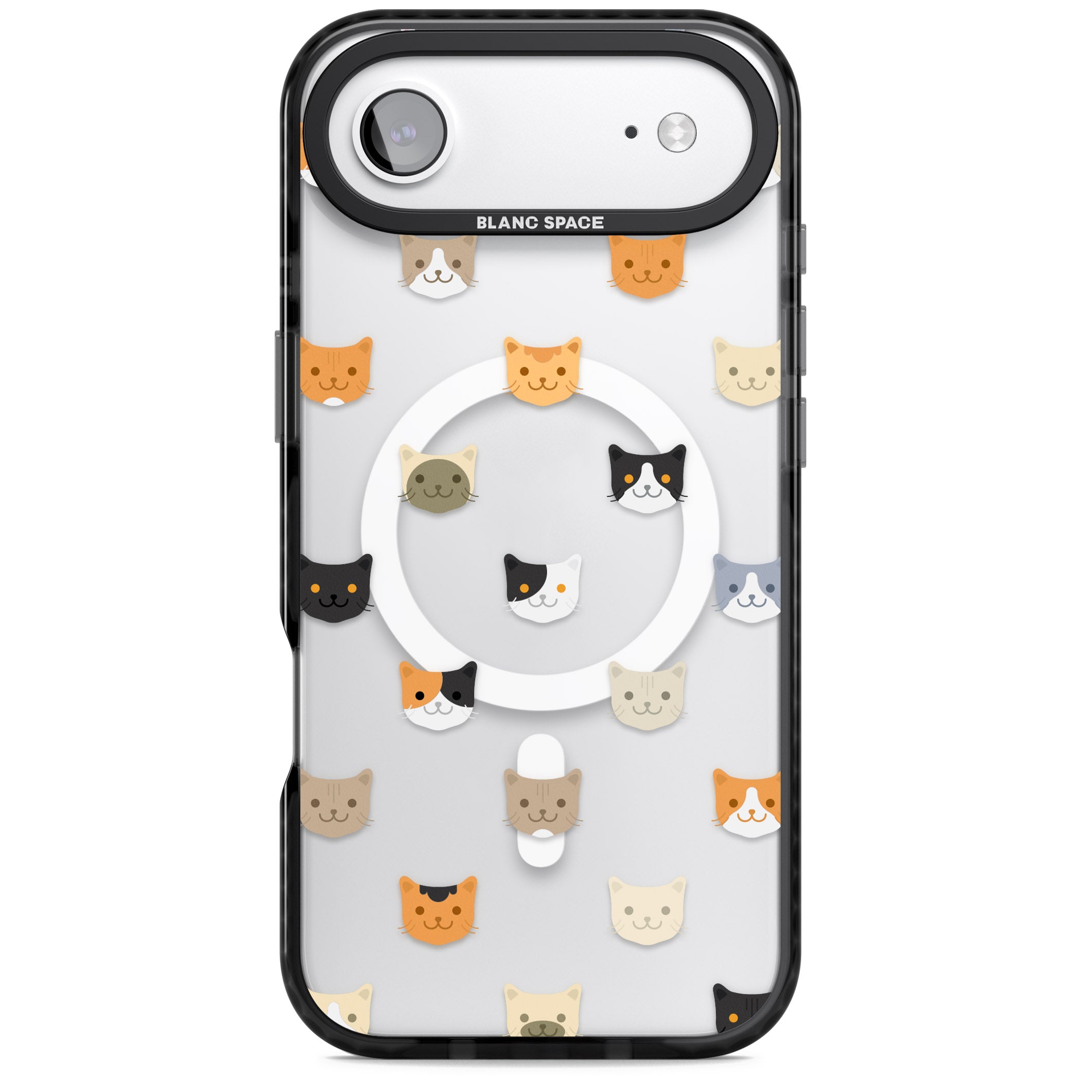 Cute Cat Face Transparent iPhone 17 Air Impact Pro Black Phone Case
