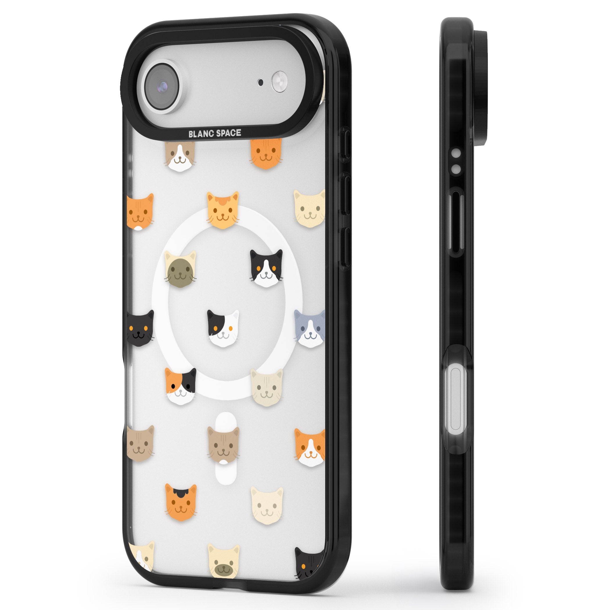 Cute Cat Face Transparent iPhone 17 Air Impact Pro Black Phone Case Side Profile