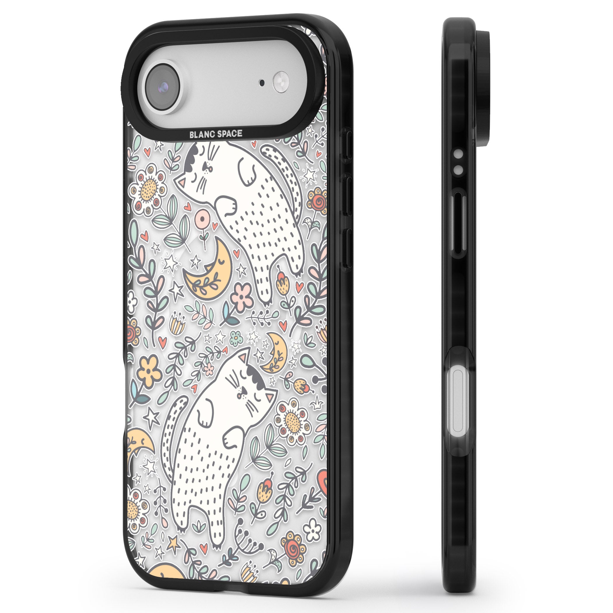 Sleeping Cat Pattern iPhone 17 Air Impact Pro Black Phone Case Side Profile