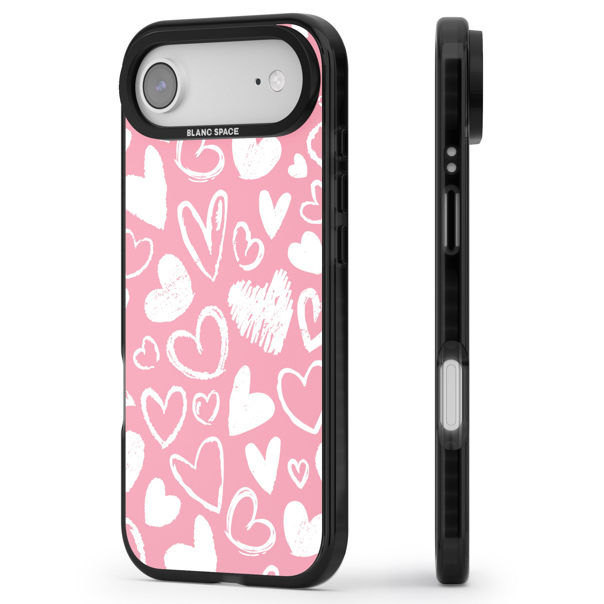 Chalk Hearts iPhone 17 Air Impact Pro Black Phone Case Side Profile