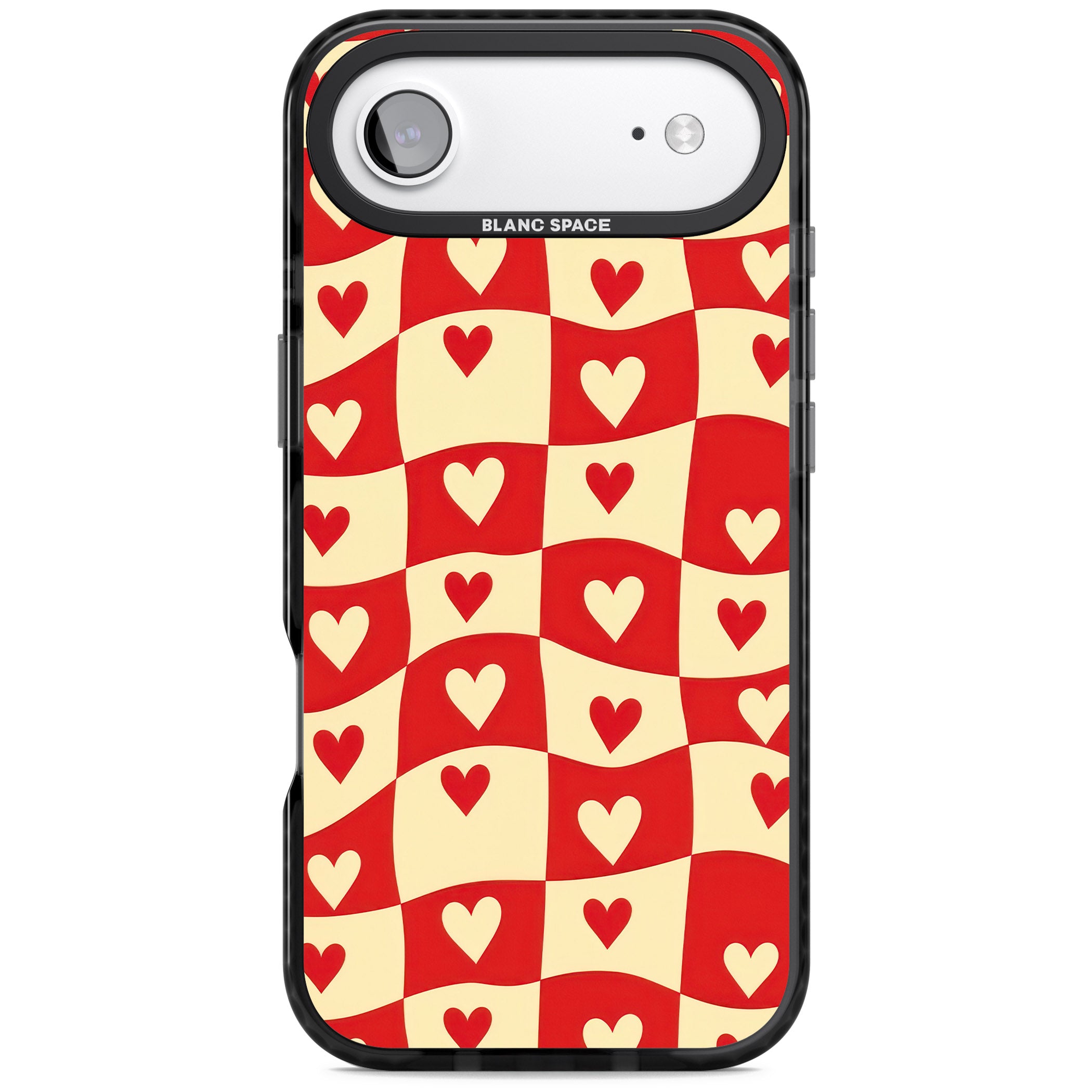 Red Wavy Checked & Hearts iPhone 17 Air Impact Pro Black Phone Case
