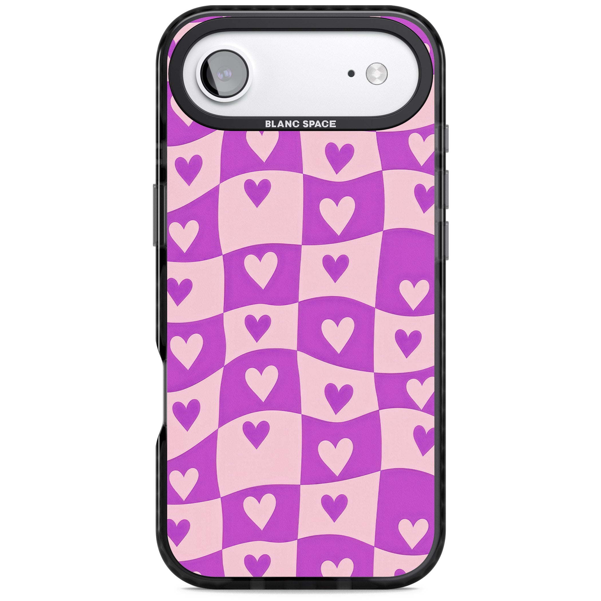 Purple Wavy Checked Hearts iPhone 17 Air Impact Pro Black Phone Case