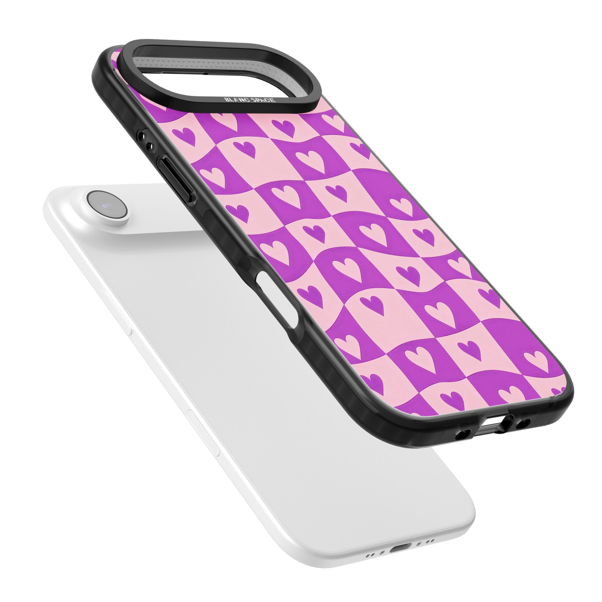 Purple Wavy Checked Hearts iPhone 17 Air Impact Pro Black Phone Case Colours
