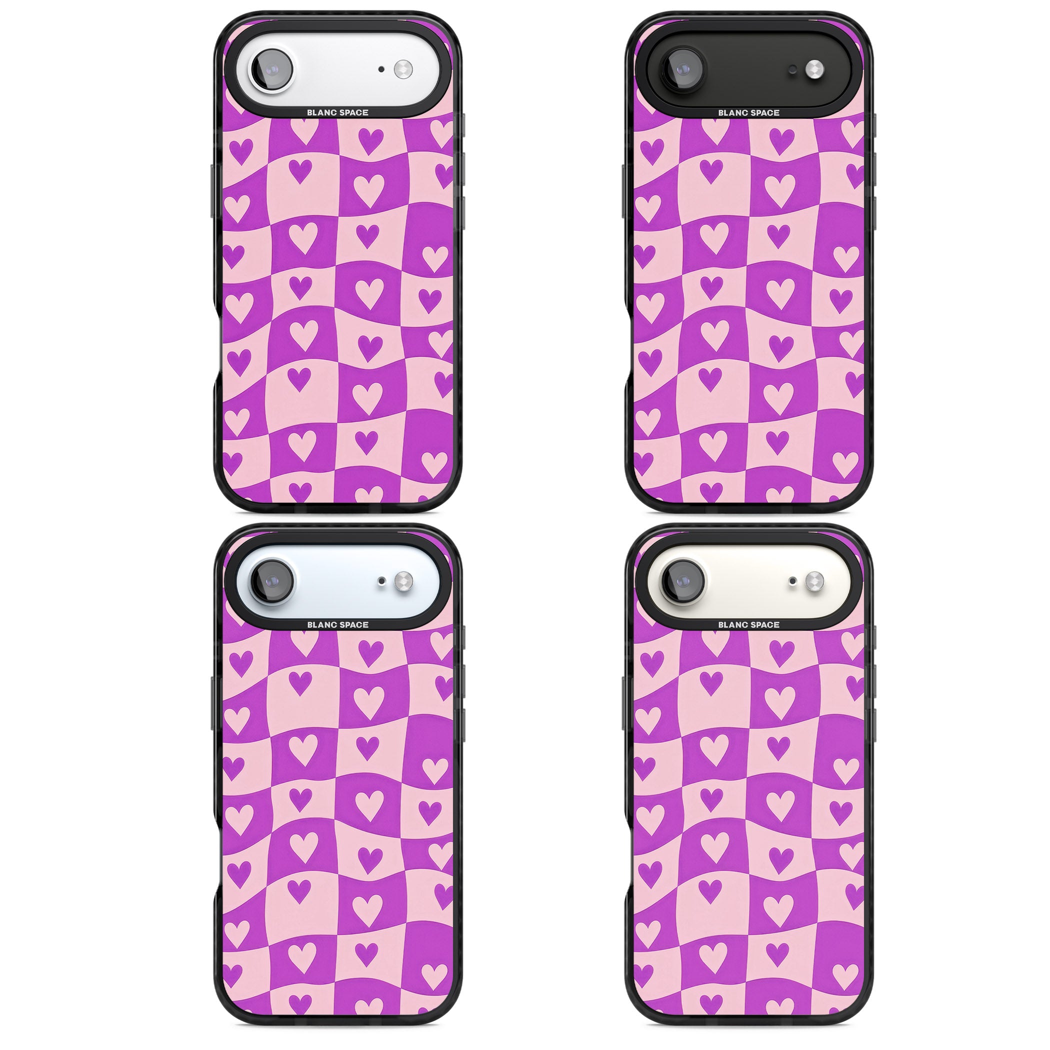 Purple Wavy Checked Hearts iPhone 17 Air Impact Pro Black Phone Case APT Impact Protection