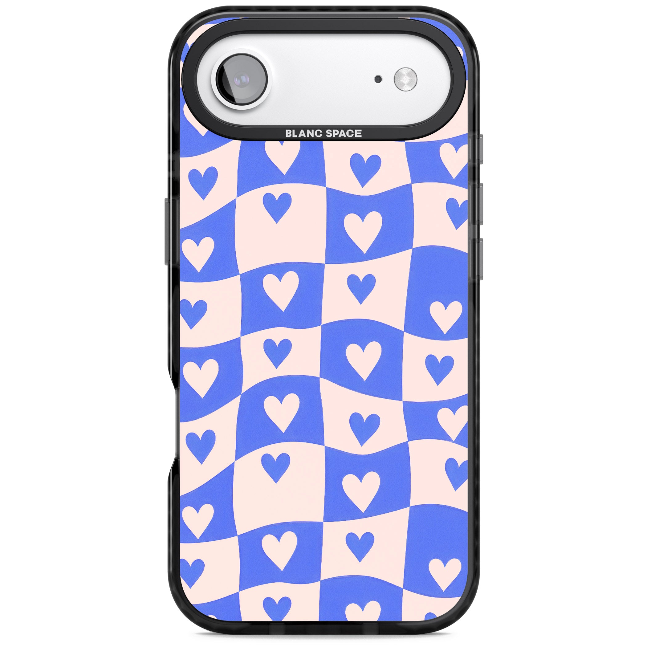 Blue Wavy Checked Hearts iPhone 17 Air Impact Pro Black Phone Case