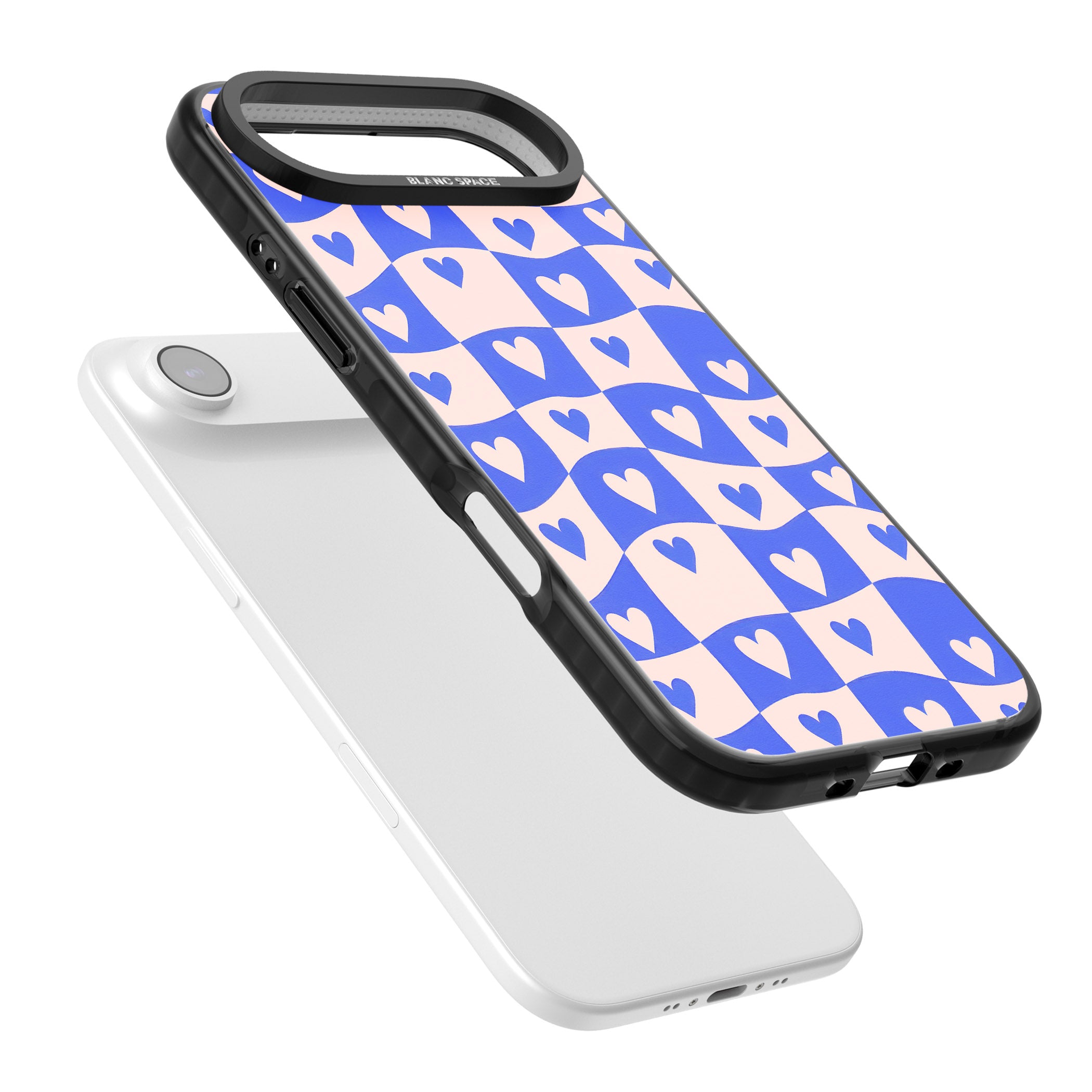 Blue Wavy Checked Hearts iPhone 17 Air Impact Pro Black Phone Case Colours