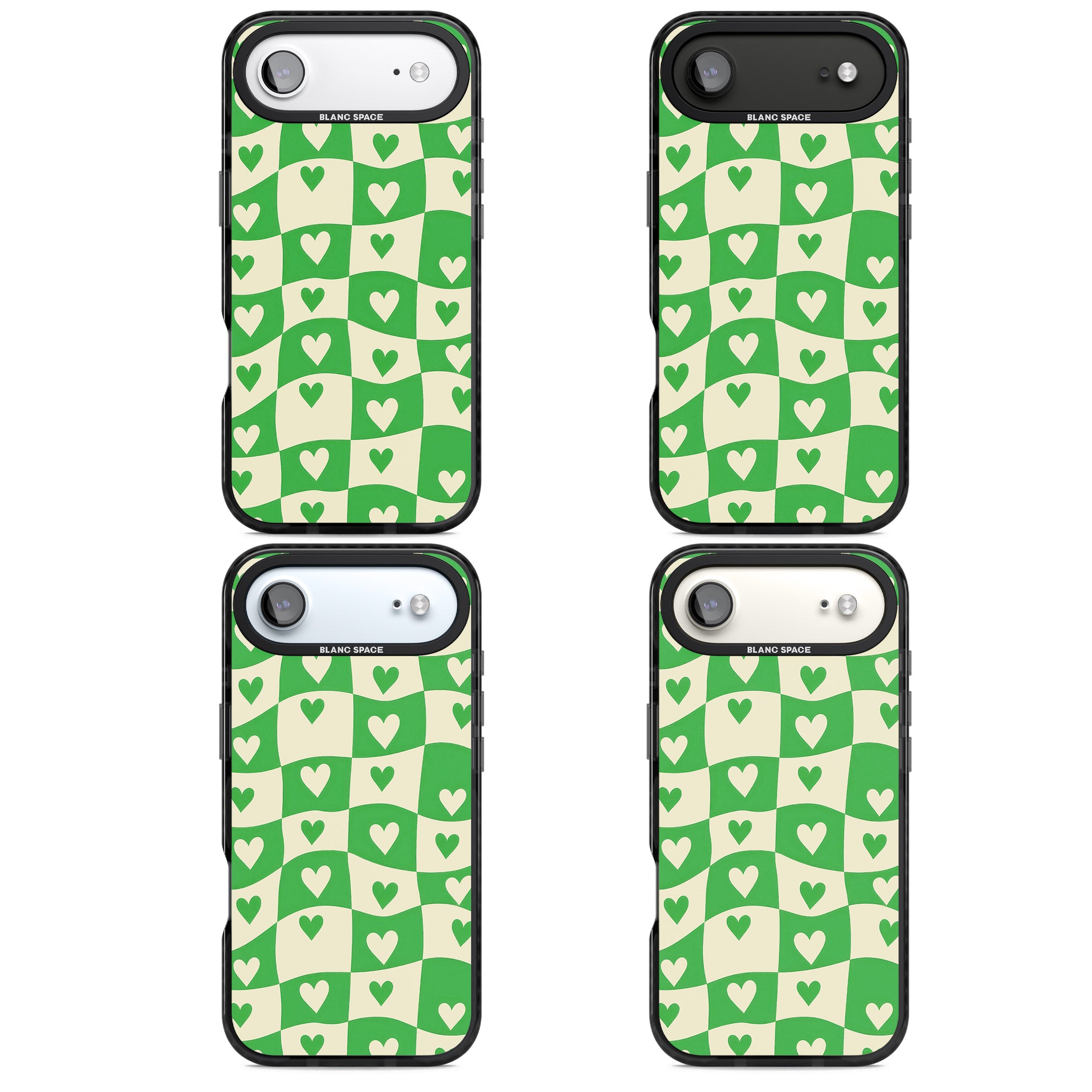 Green Wavy Checked Hearts iPhone 17 Air Impact Pro Black Phone Case APT Impact Protection