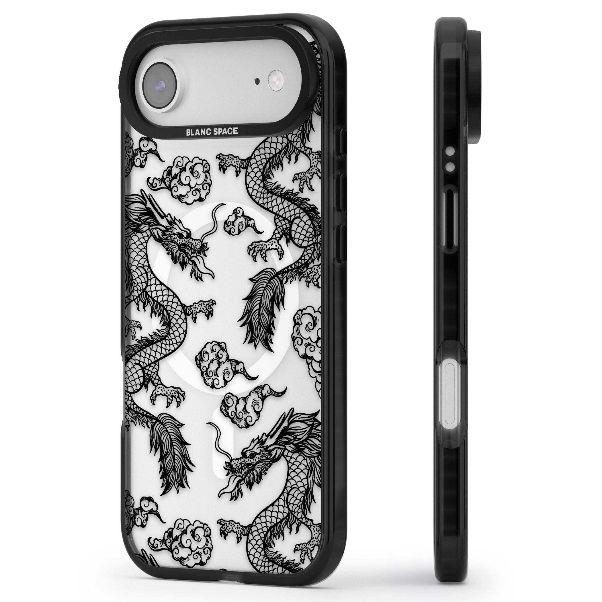 Black Dragon Pattern iPhone 17 Air Impact Pro Black Phone Case Side Profile
