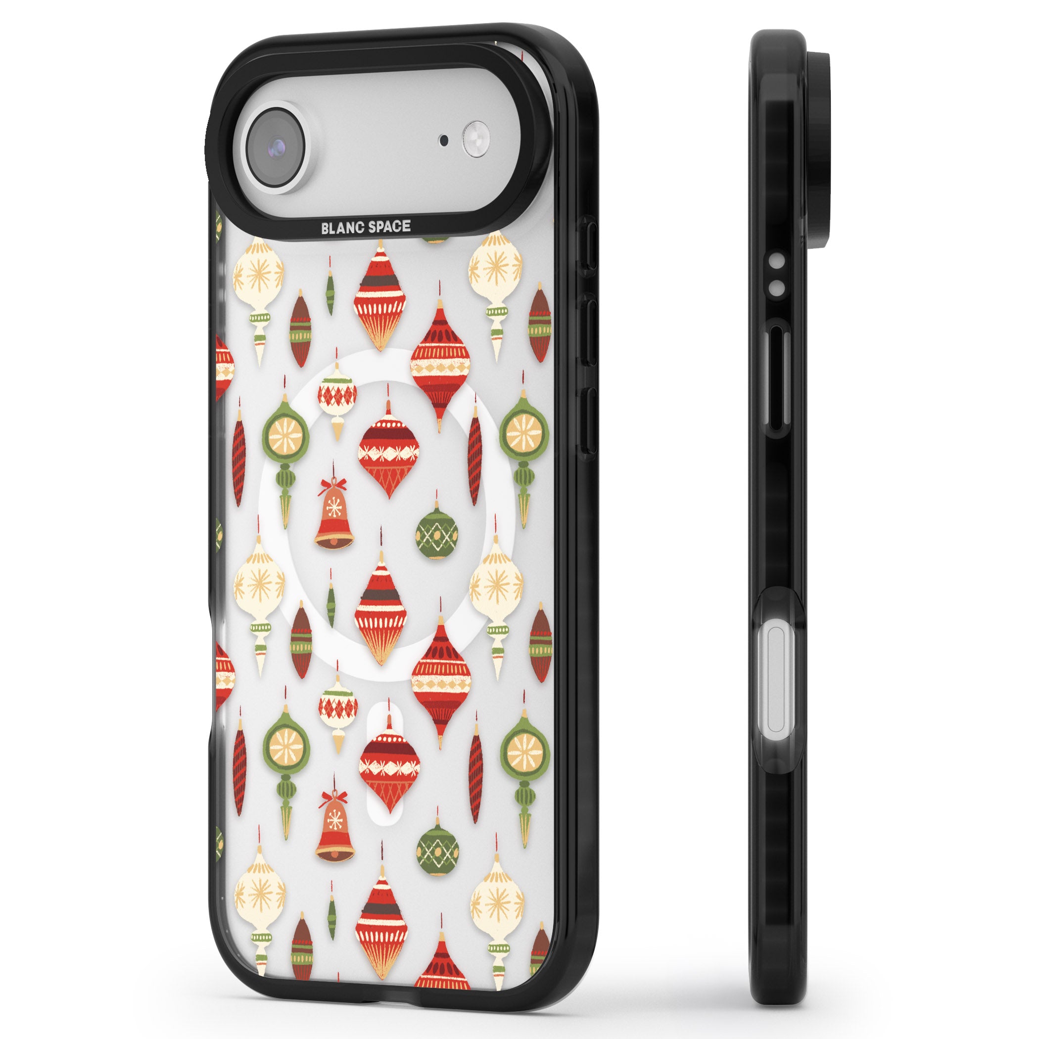 Christmas Baubles Pattern iPhone 17 Air Impact Pro Black Phone Case Side Profile