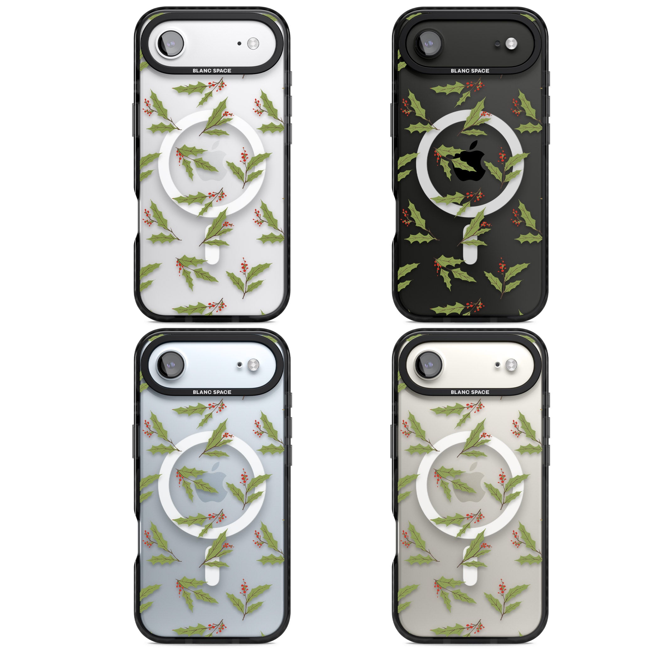 Christmas Holly Pattern iPhone 17 Air Impact Pro Black Phone Case APT Impact Protection