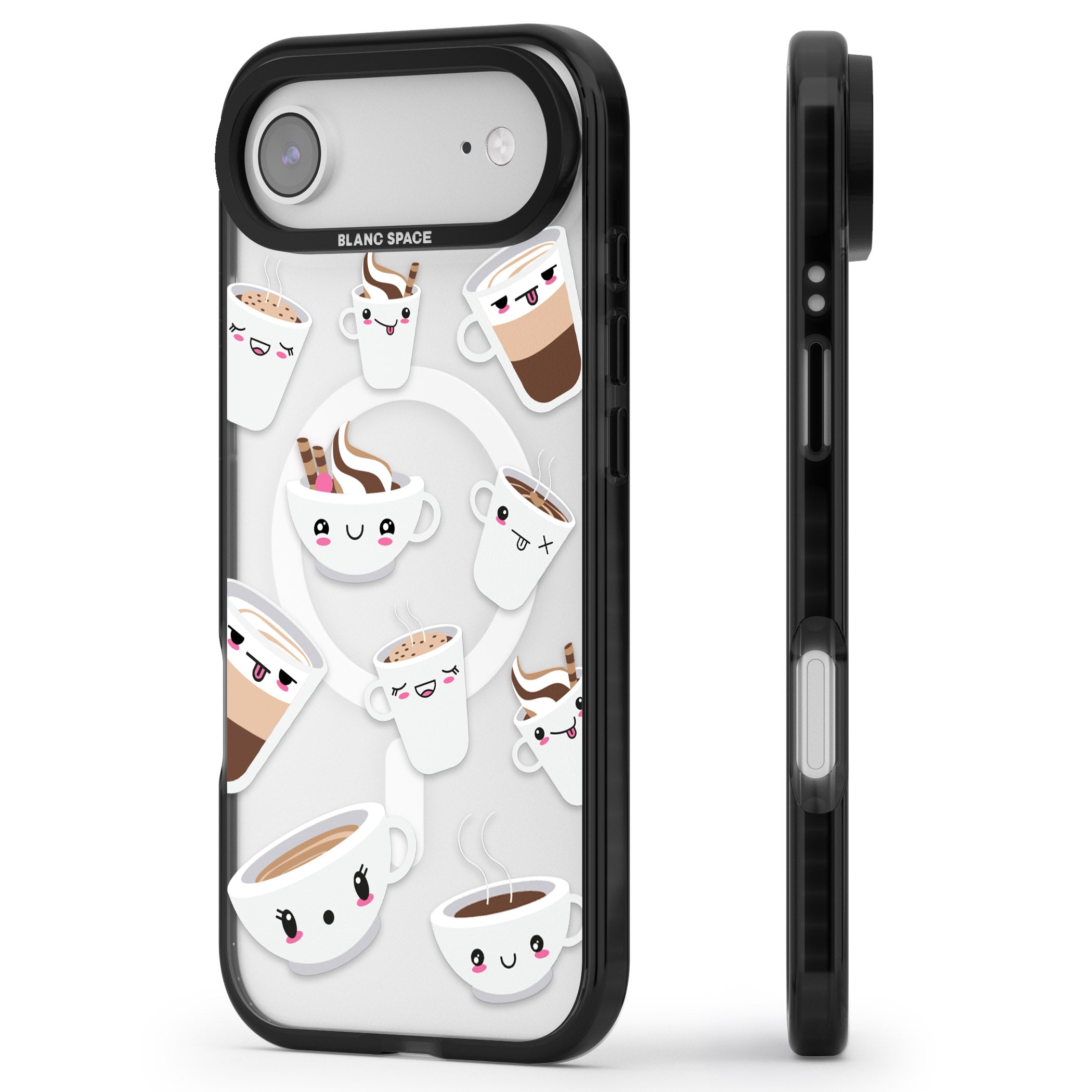 Coffee Faces iPhone 17 Air Impact Pro Black Phone Case Side Profile