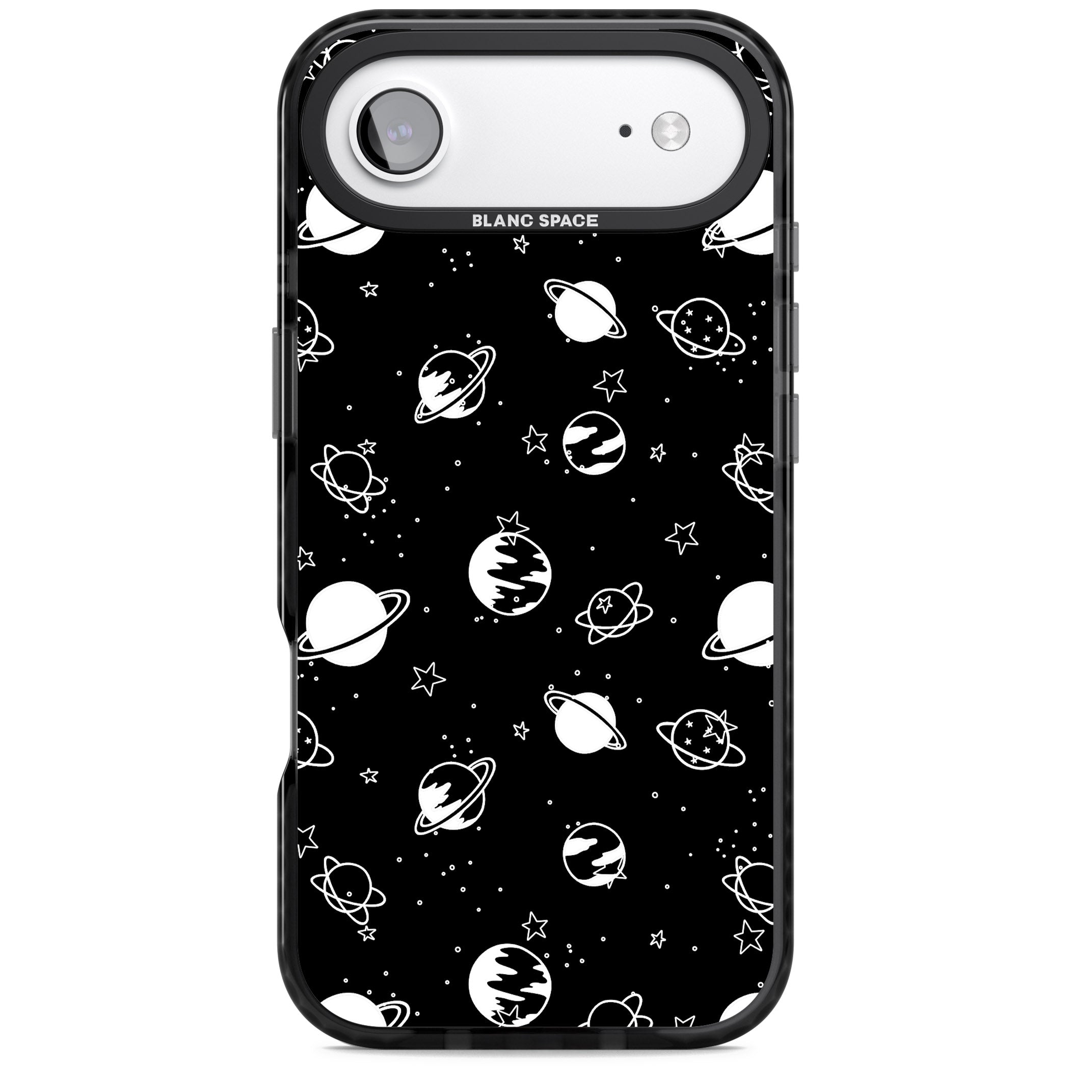 White Planets On Black iPhone 17 Air Impact Pro Black Phone Case