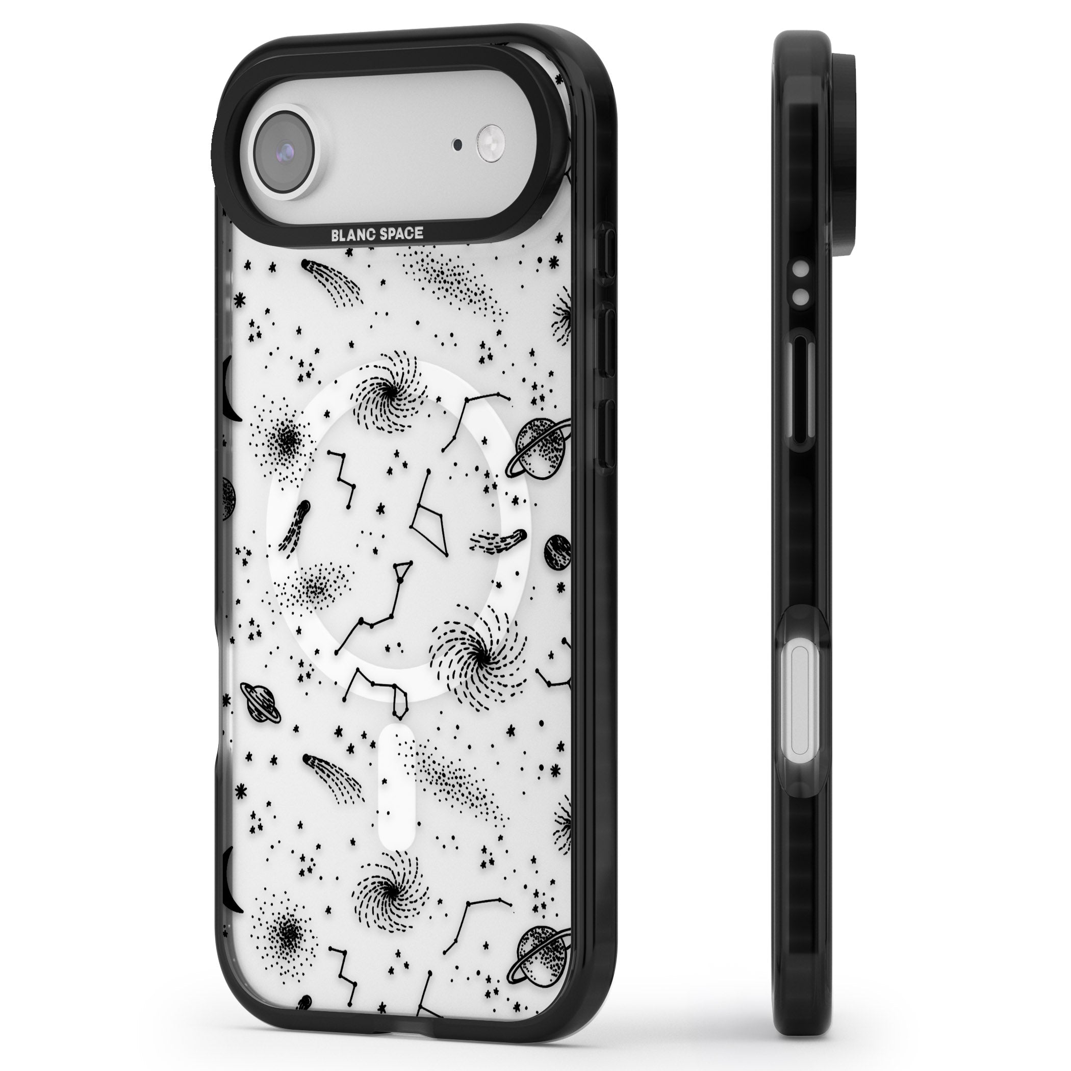 Galactic Sketch iPhone 17 Air Impact Pro Black Phone Case Side Profile