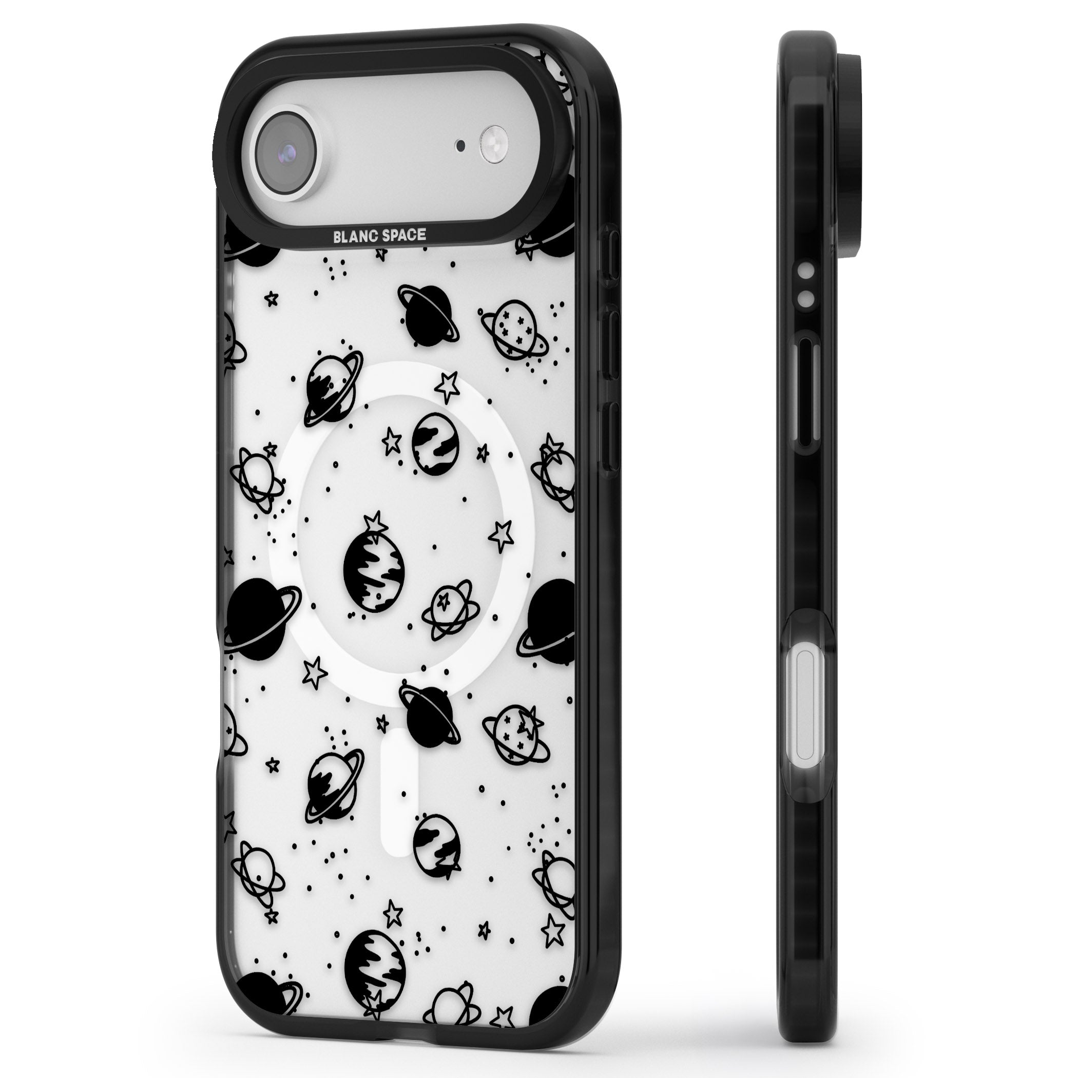 Black Planets iPhone 17 Air Impact Pro Black Phone Case Side Profile