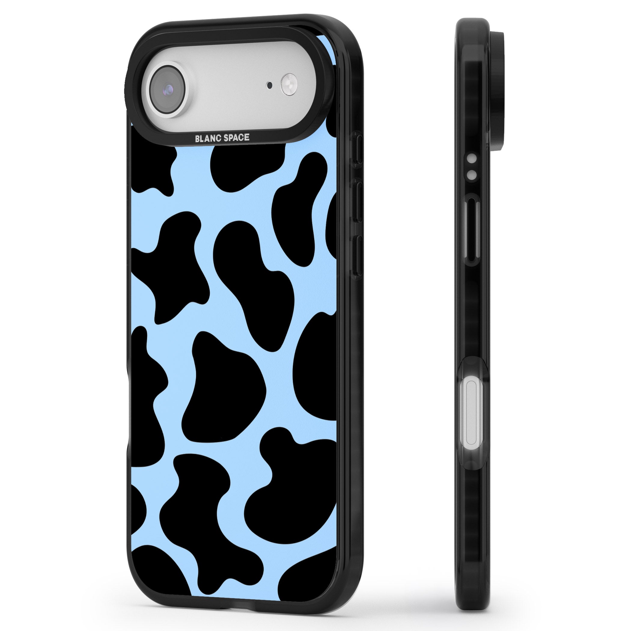 Blue And Black Cow Print iPhone 17 Air Impact Pro Black Phone Case Side Profile