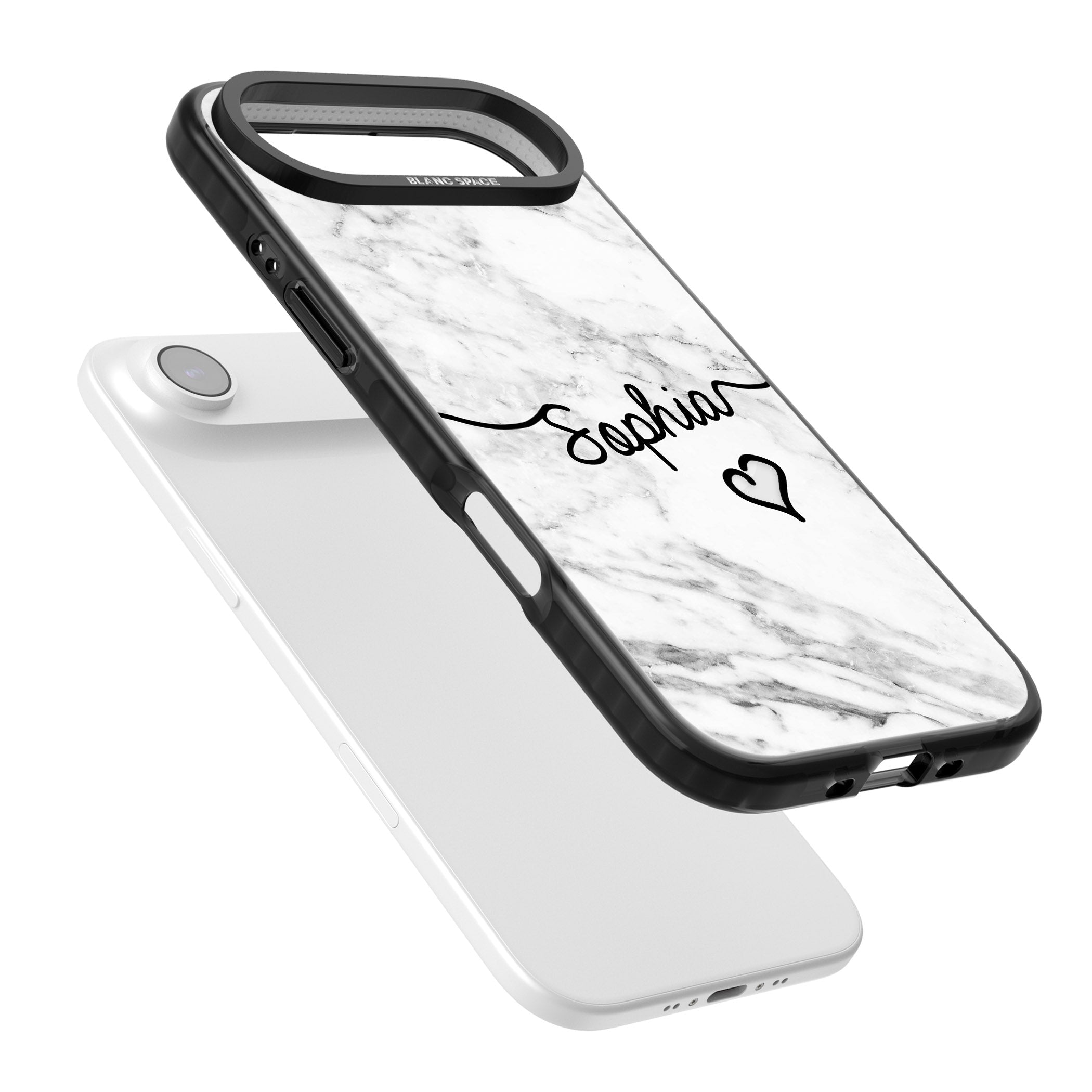 Personalised White Marble Heart iPhone 17 Air Impact Pro Black Phone Case Colours
