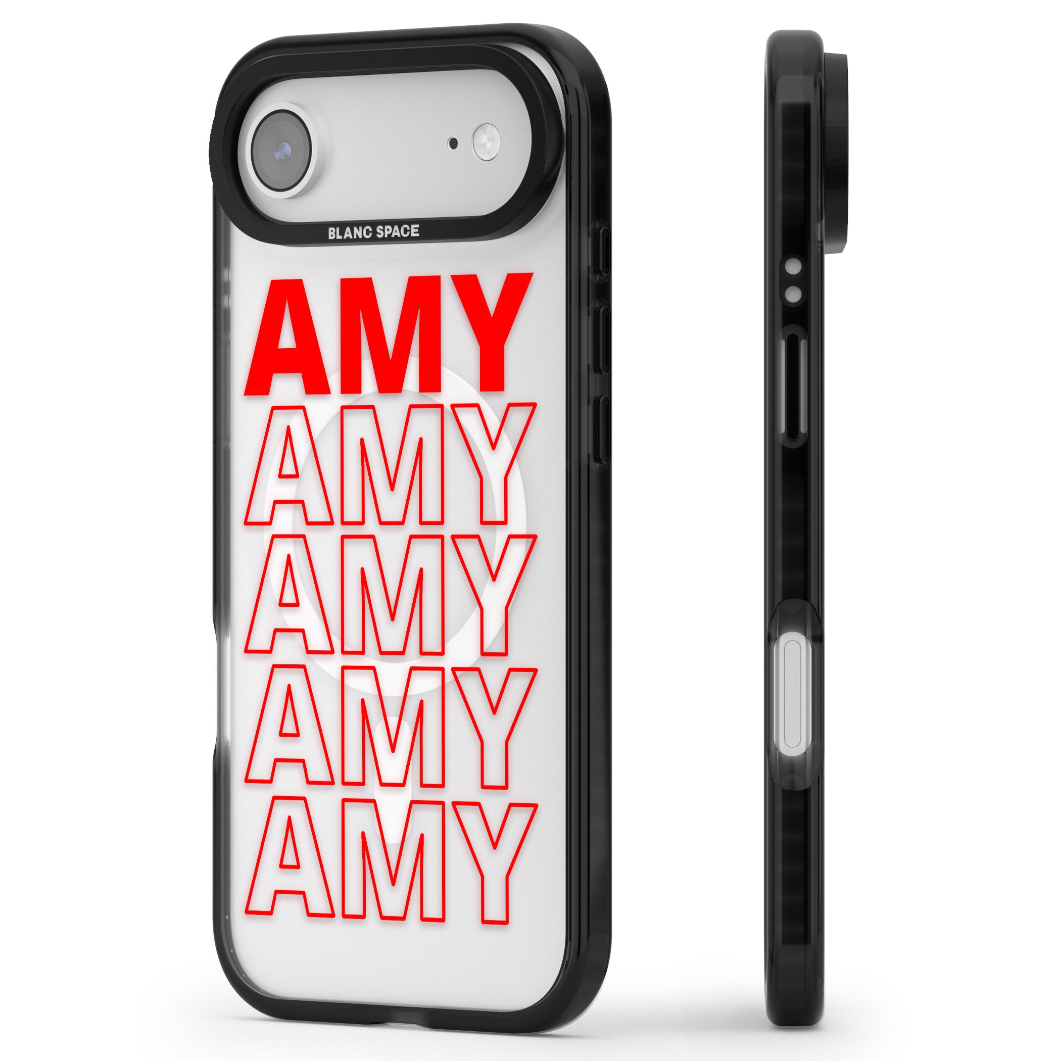 Personalised Bold Name Repeat iPhone 17 Air Impact Pro Black Phone Case Side Profile