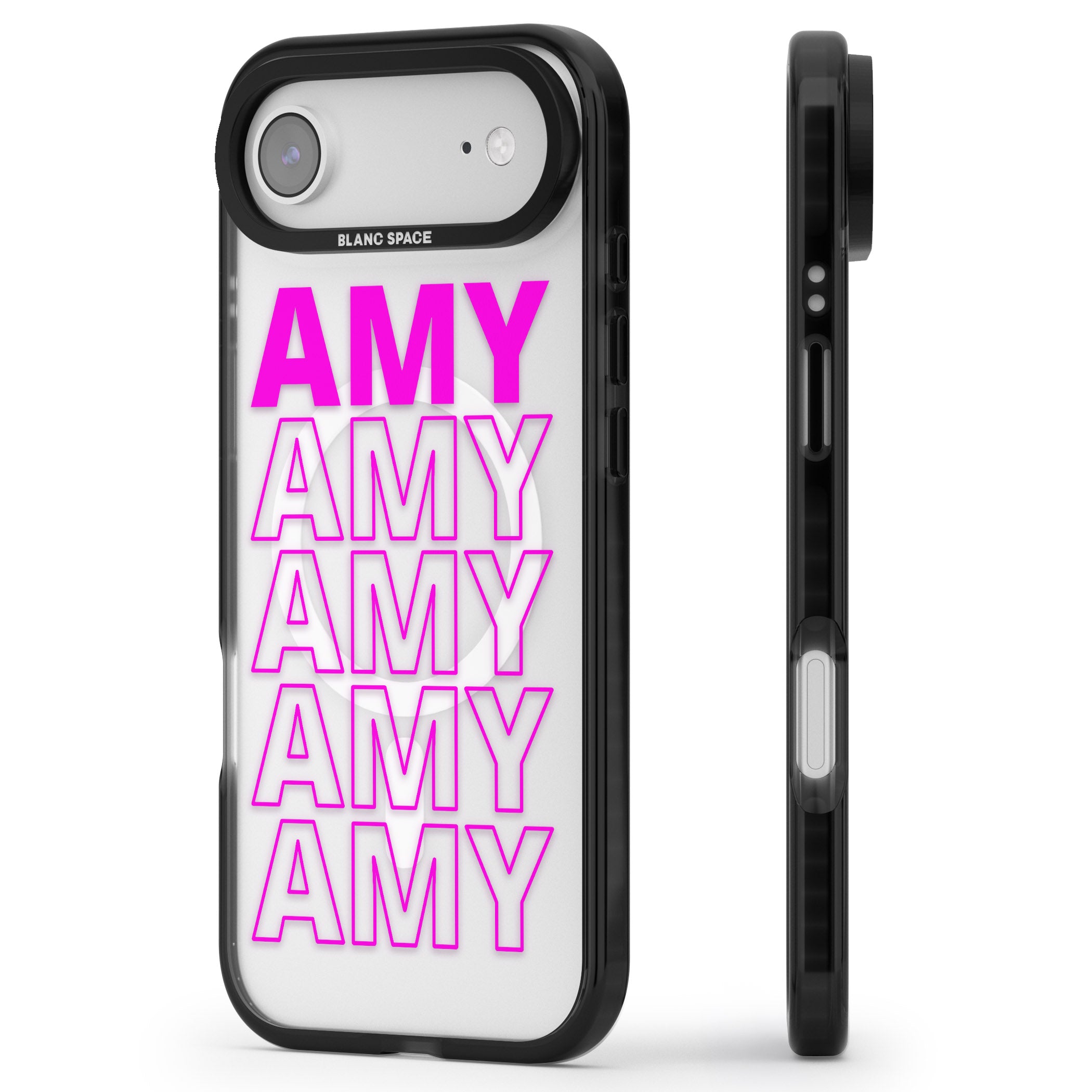 Personalised Bold Repeated Name iPhone 17 Air Impact Pro Black Phone Case Side Profile