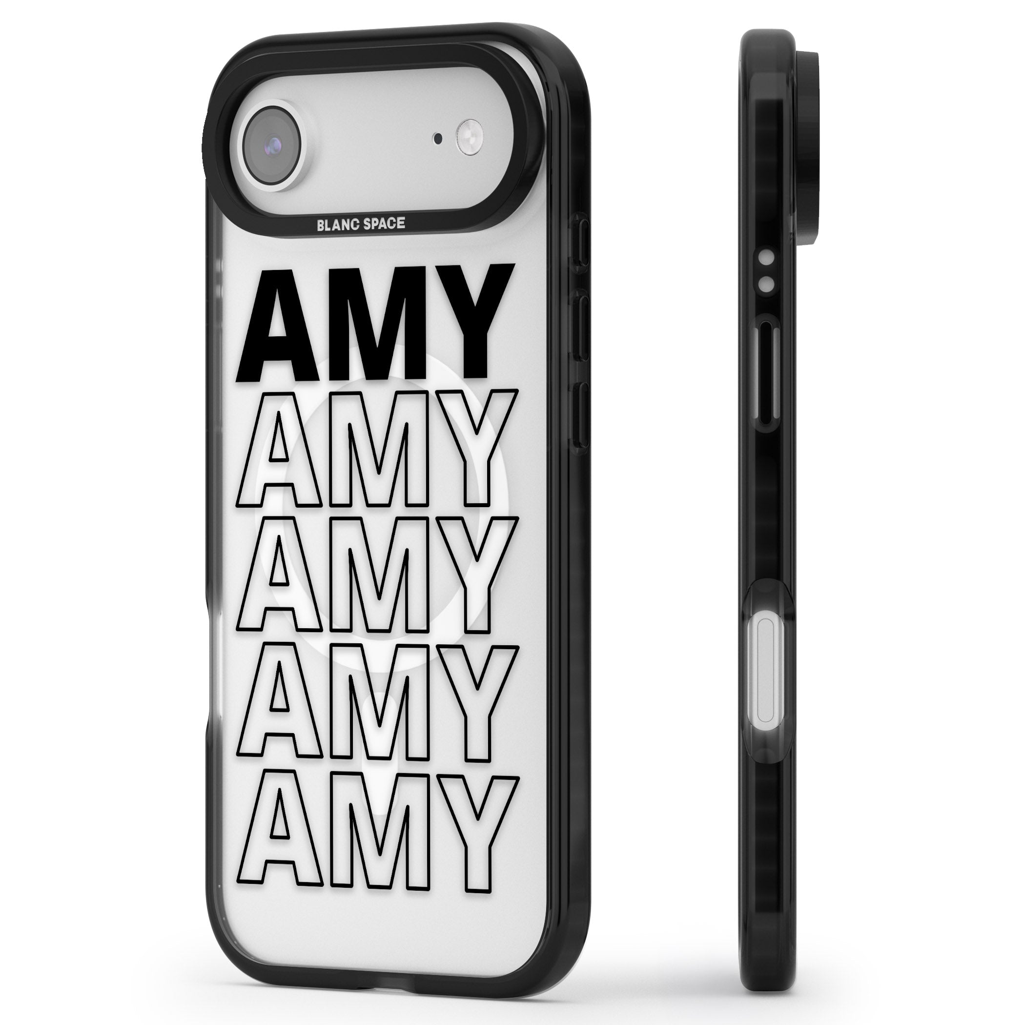 Personalised Bold Continous Name iPhone 17 Air Impact Pro Black Phone Case Side Profile