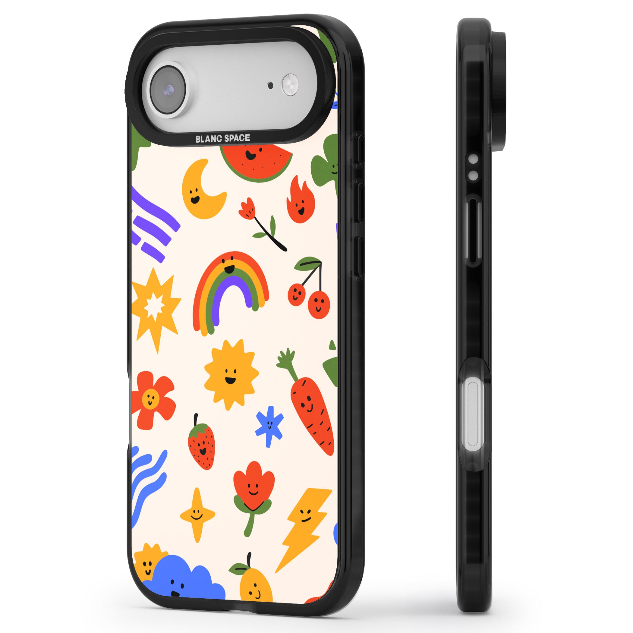 Playful Kawaii Icons iPhone 17 Air Impact Pro Black Phone Case Side Profile