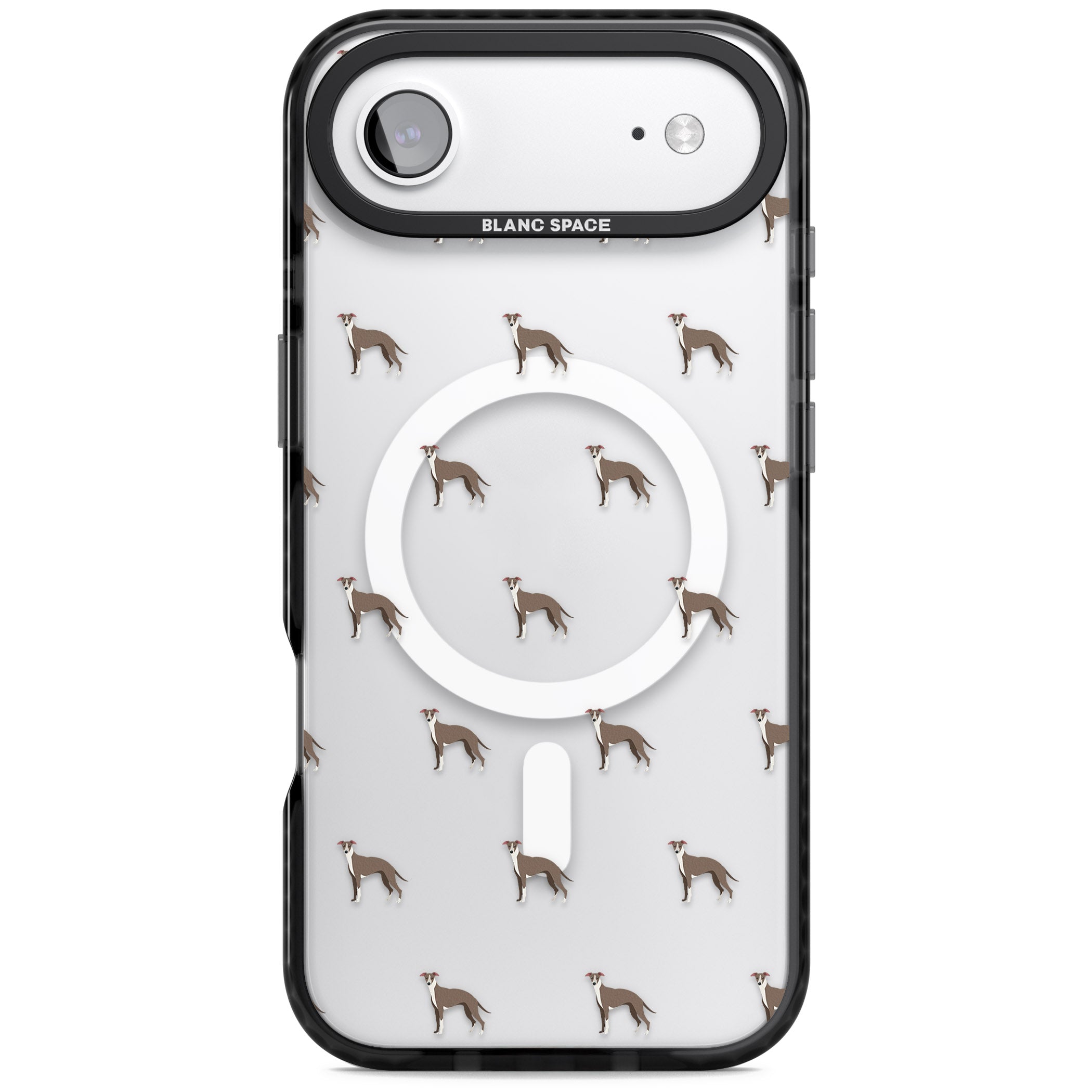 Whippet Dog Pattern Clear iPhone 17 Air Impact Pro Black Phone Case