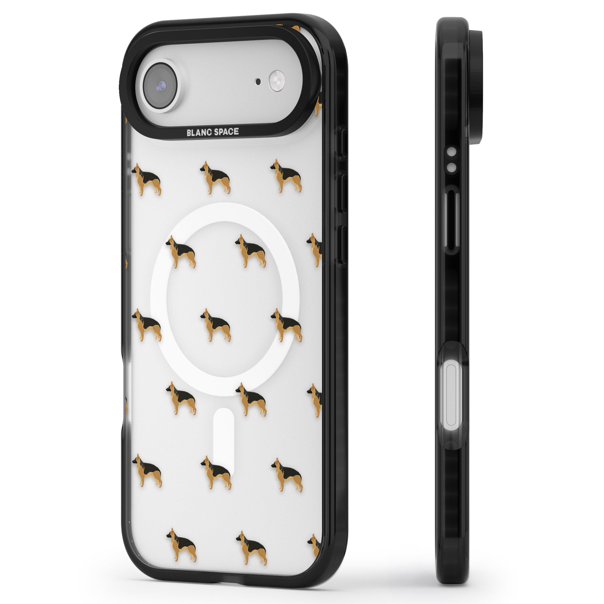 German Shepherd Pattern Clear iPhone 17 Air Impact Pro Black Phone Case Side Profile
