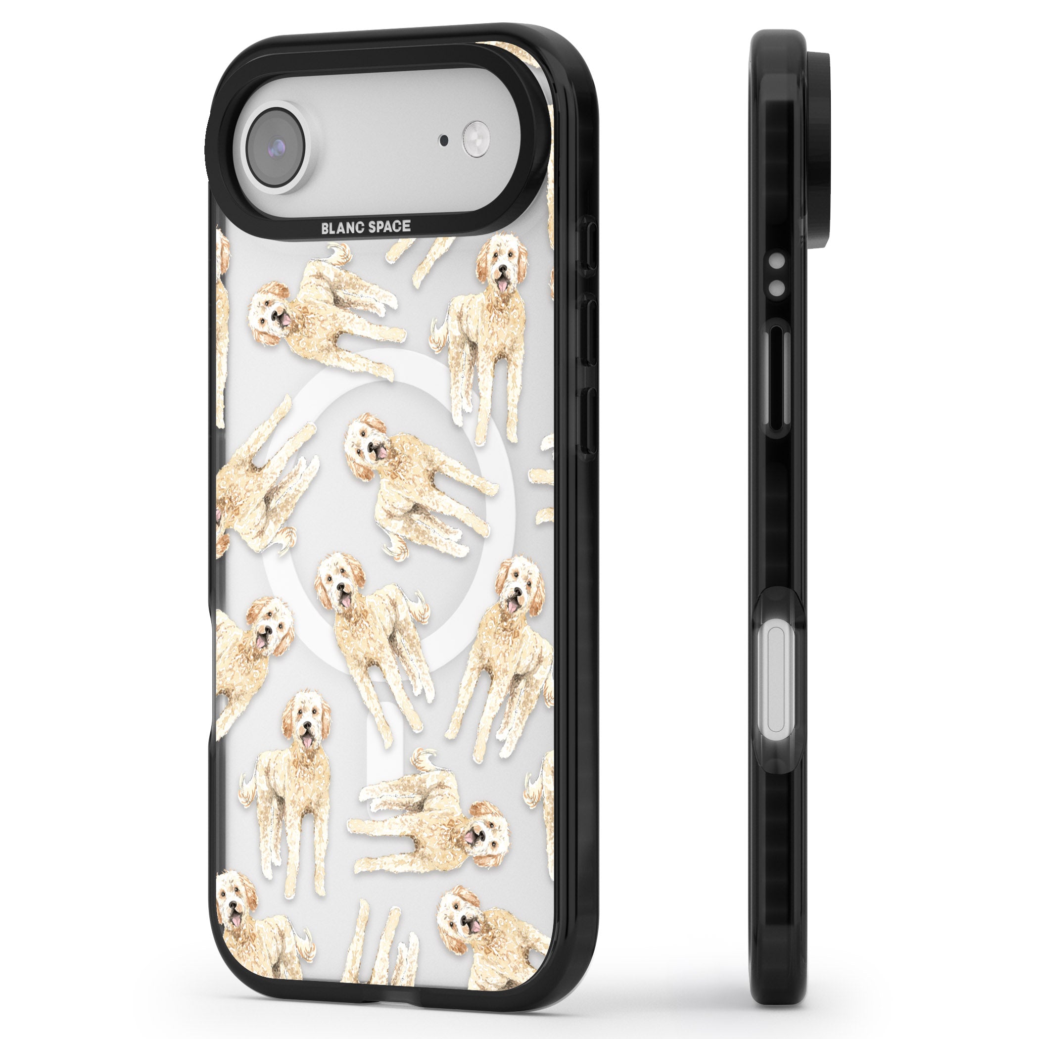 Goldendoodle Watercolour Dog Pattern iPhone 17 Air Impact Pro Black Phone Case Side Profile