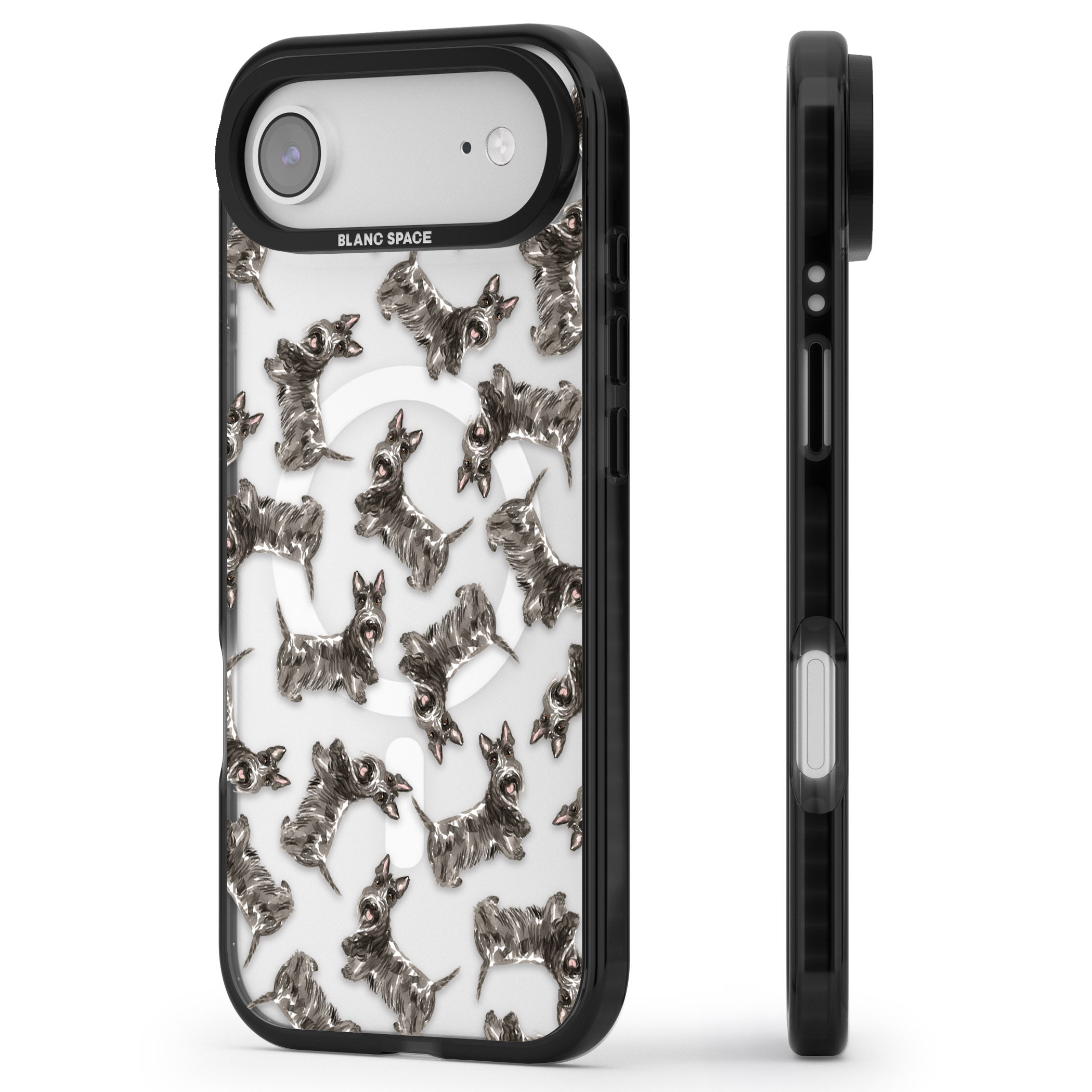 Scottish Terrier Pattern iPhone 17 Air Impact Pro Black Phone Case Side Profile
